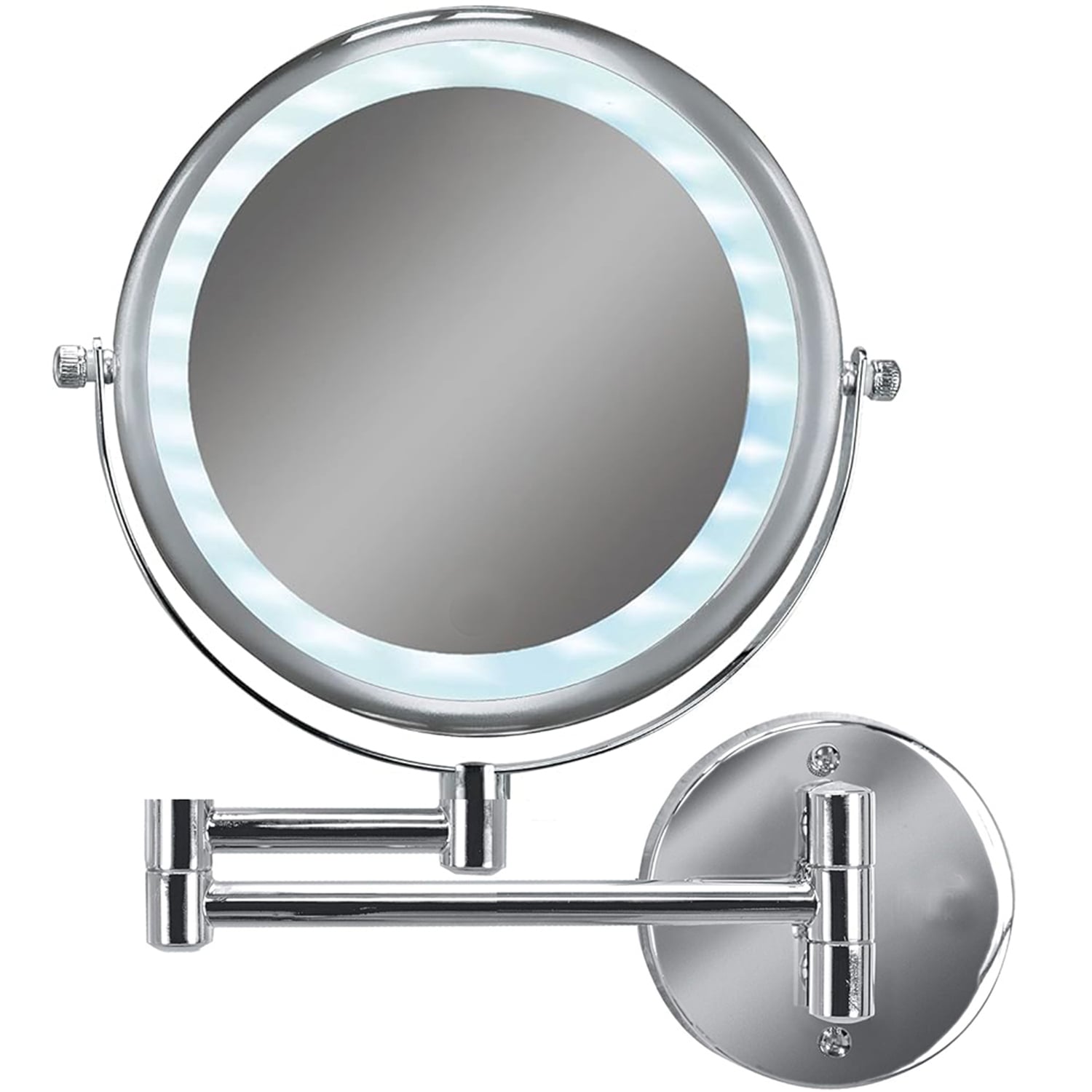 ESPEJO MIABU N02407 LED BAÑO REDONDA METAL PLATEADO COSMÉTICO LUZ ARTICULADO ABATIBLE - 1