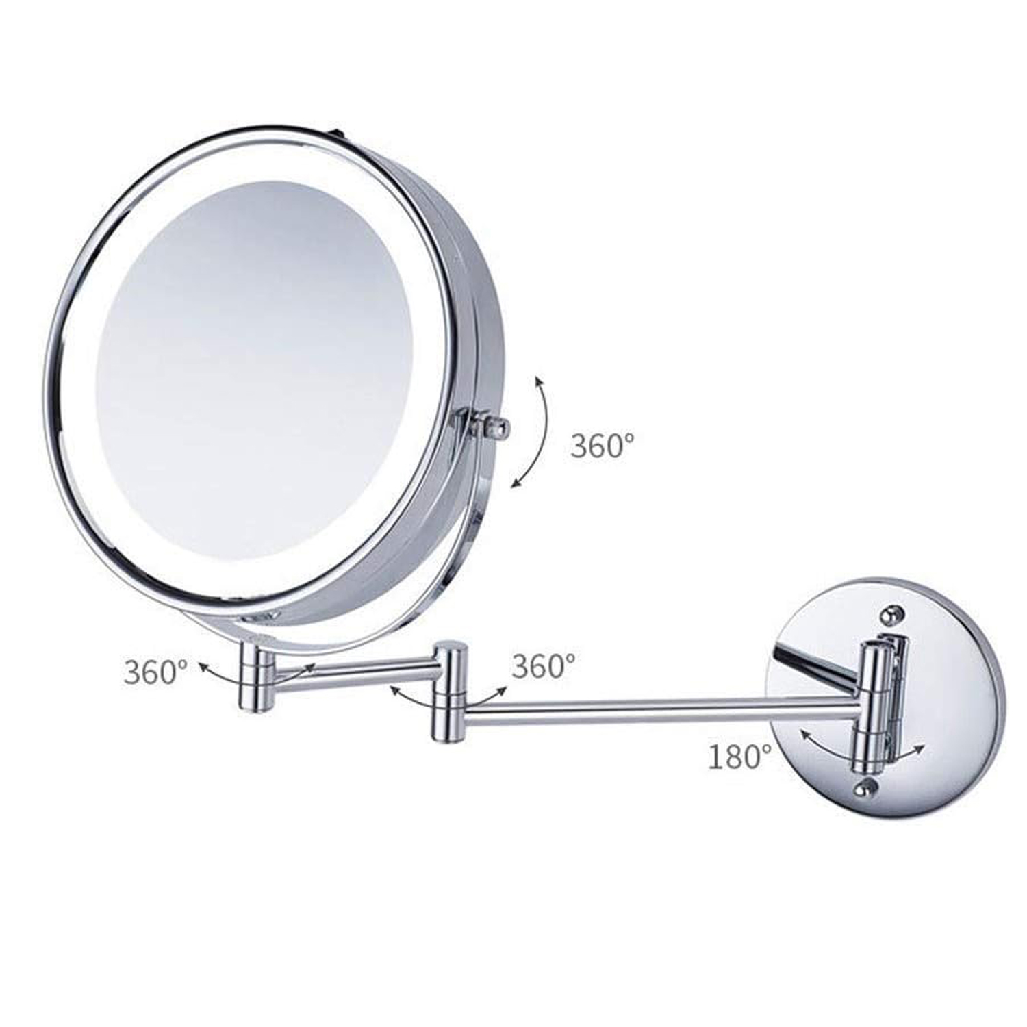 ESPEJO MIABU N02407 LED BAÑO REDONDA METAL PLATEADO COSMÉTICO LUZ ARTICULADO ABATIBLE - 7