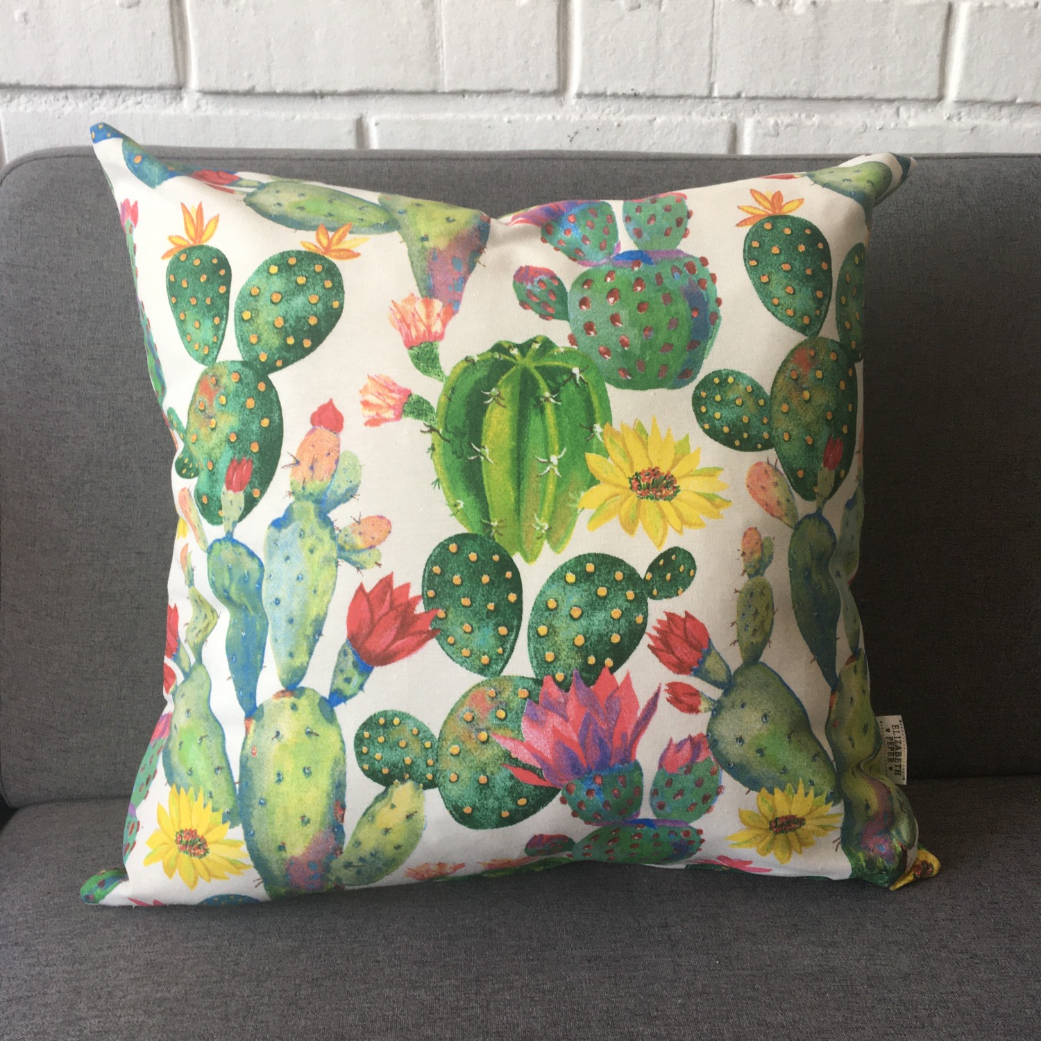 FUNDA ELIZABETH PEPER COJIN DECORATIVO DISEÑO CACTUS 50 X 50 CM VERDE - 2