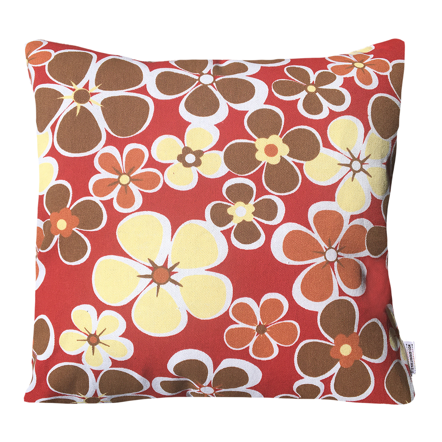 FUNDA ELIZABETH PEPER COJIN DECORATIVO DISEÑO FLORES AMARILLAS CAFÉ 60 X 60 CM ROJO - 1