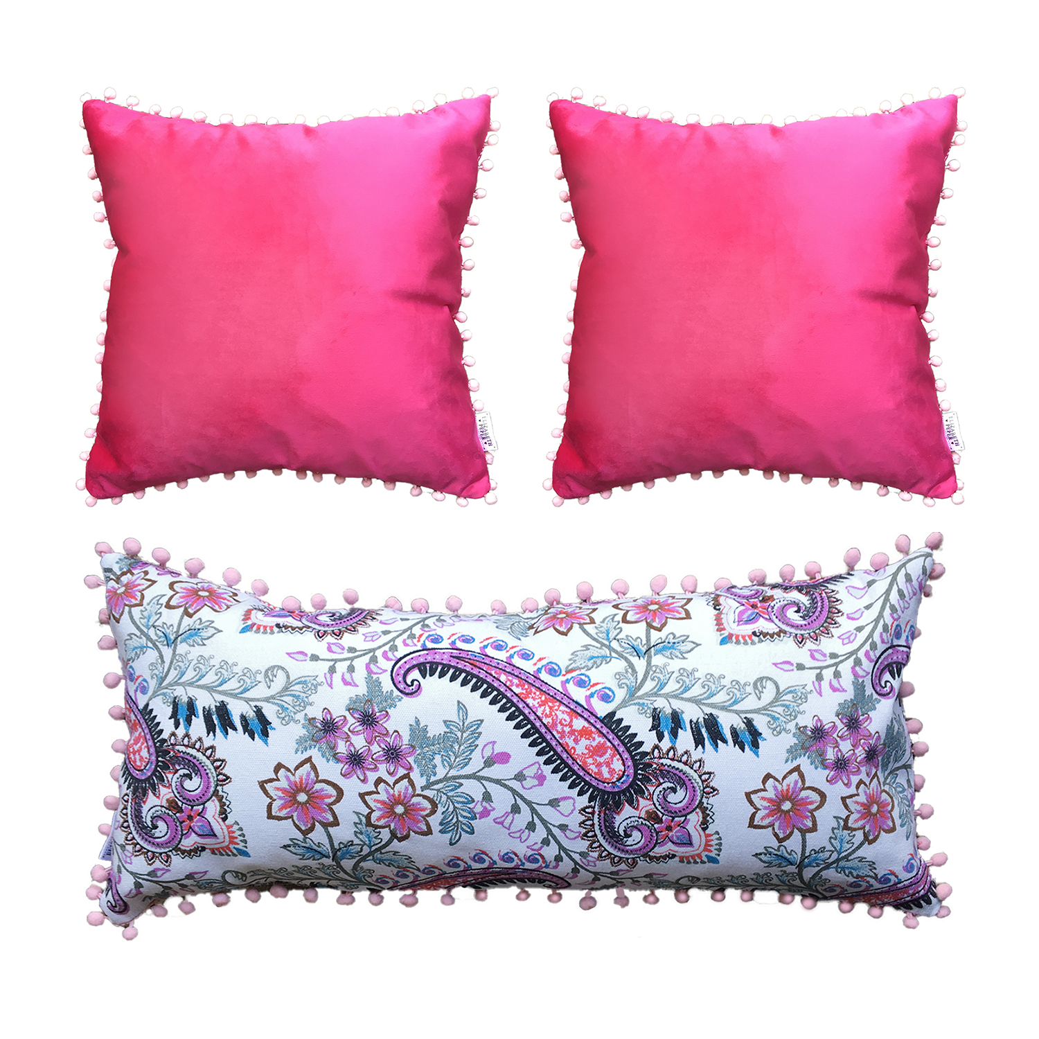 PACK 3 COJINES ELIZABETH PEPER DECORATIVOS PON PON RELLENOS ALGODÓN ROSA - 1