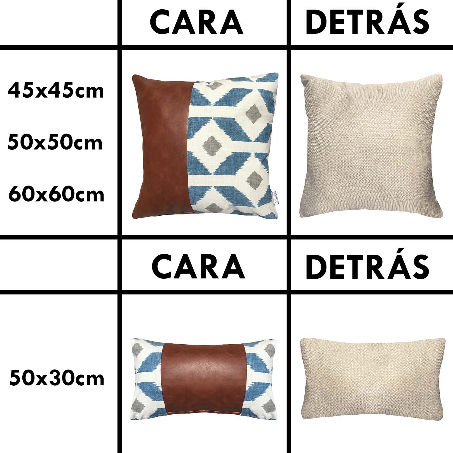FUNDA COJÍN ELIZABETH PEPER DECORATIVO ECOCUERO Y BEIGE 50 X 30 CM AZUL - 4