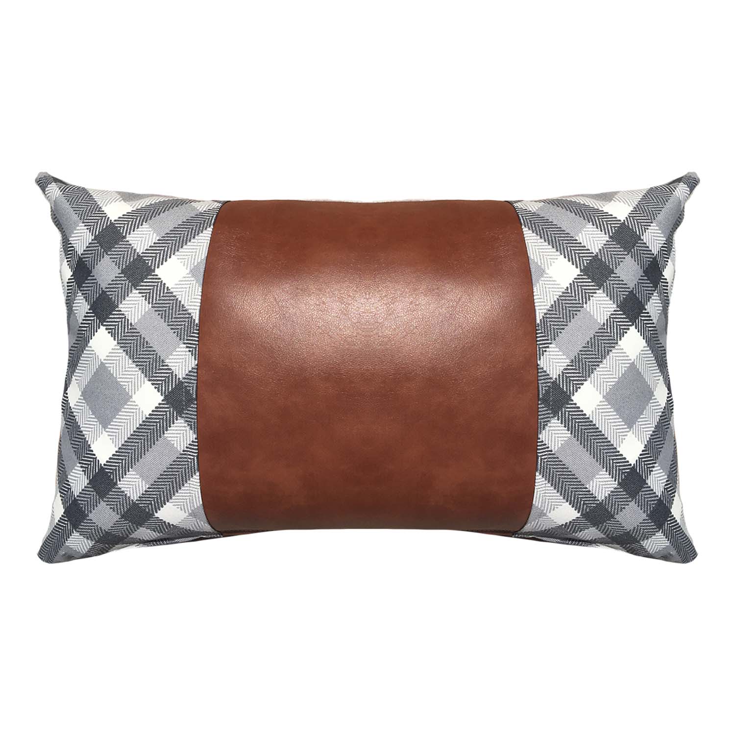 FUNDA COJÍN ELIZABETH PEPER DECORATIVO ECOCUERO Y CAFÉ 50 X 30 CM GRIS - 1