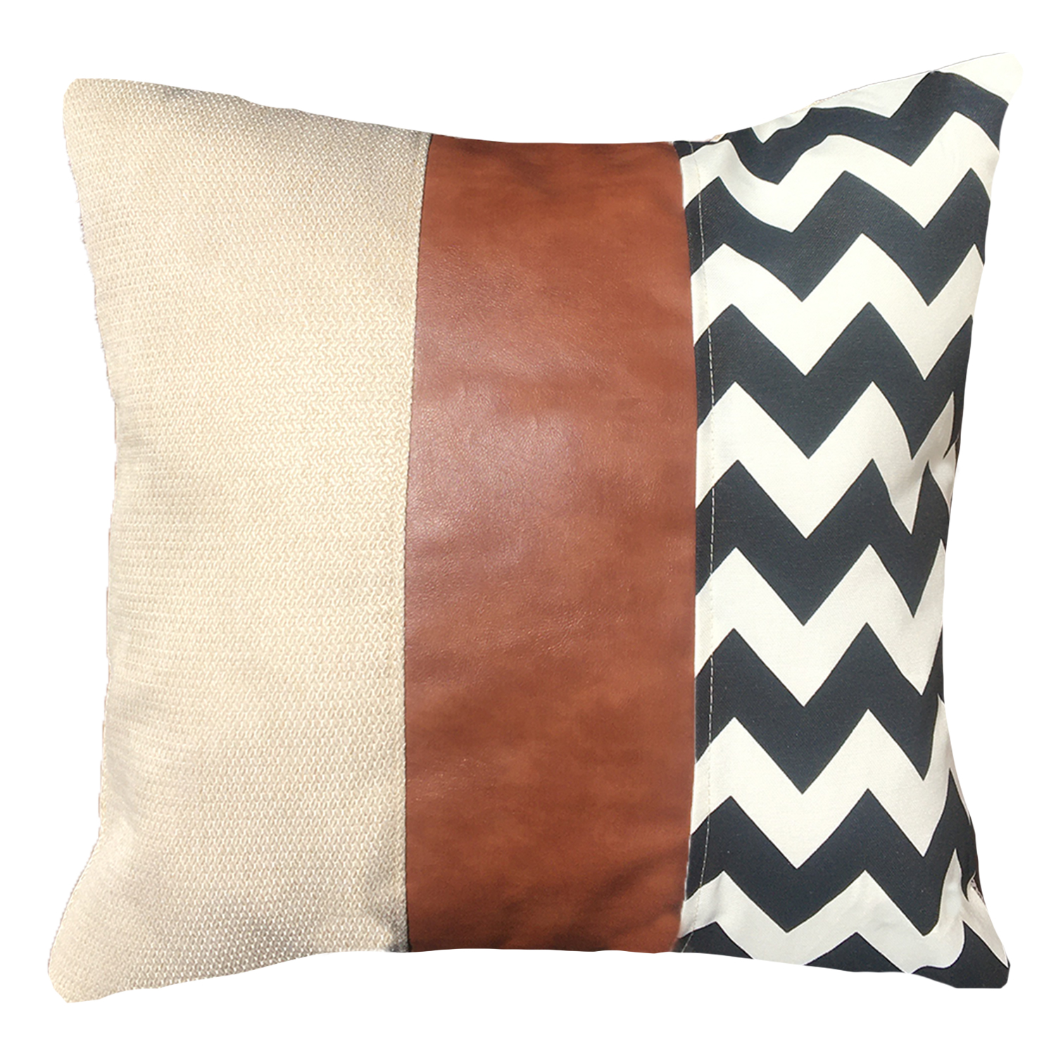 FUNDA COJÍN ELIZABETH PEPER DECORATIVO ECOCUERO ZIGZAG 60 X 60 CM BLANCO NEGRO - 1