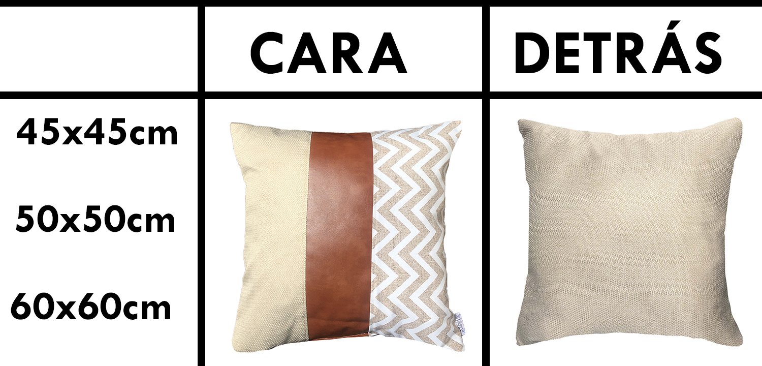 FUNDA COJÍN ELIZABETH PEPER DECORATIVO ECOCUERO ZIGZAG 60 X 60 CM CREMA BLANCO - 3