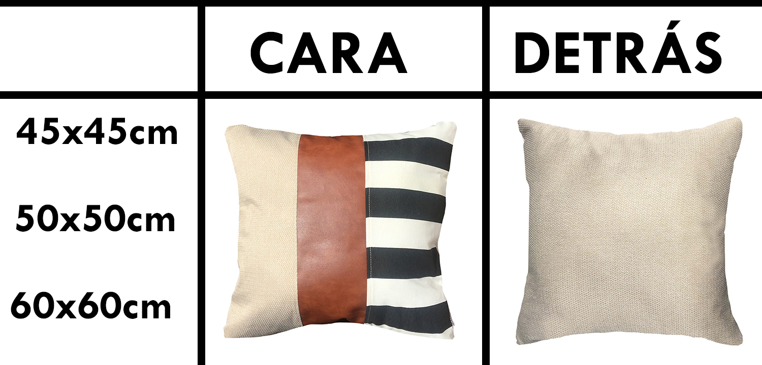 COJÍN ELIZABETH PEPER DECORATIVO ECOCUERO RAYAS RELLENO 50 X 50 CM BLANCO NEGRO - 3
