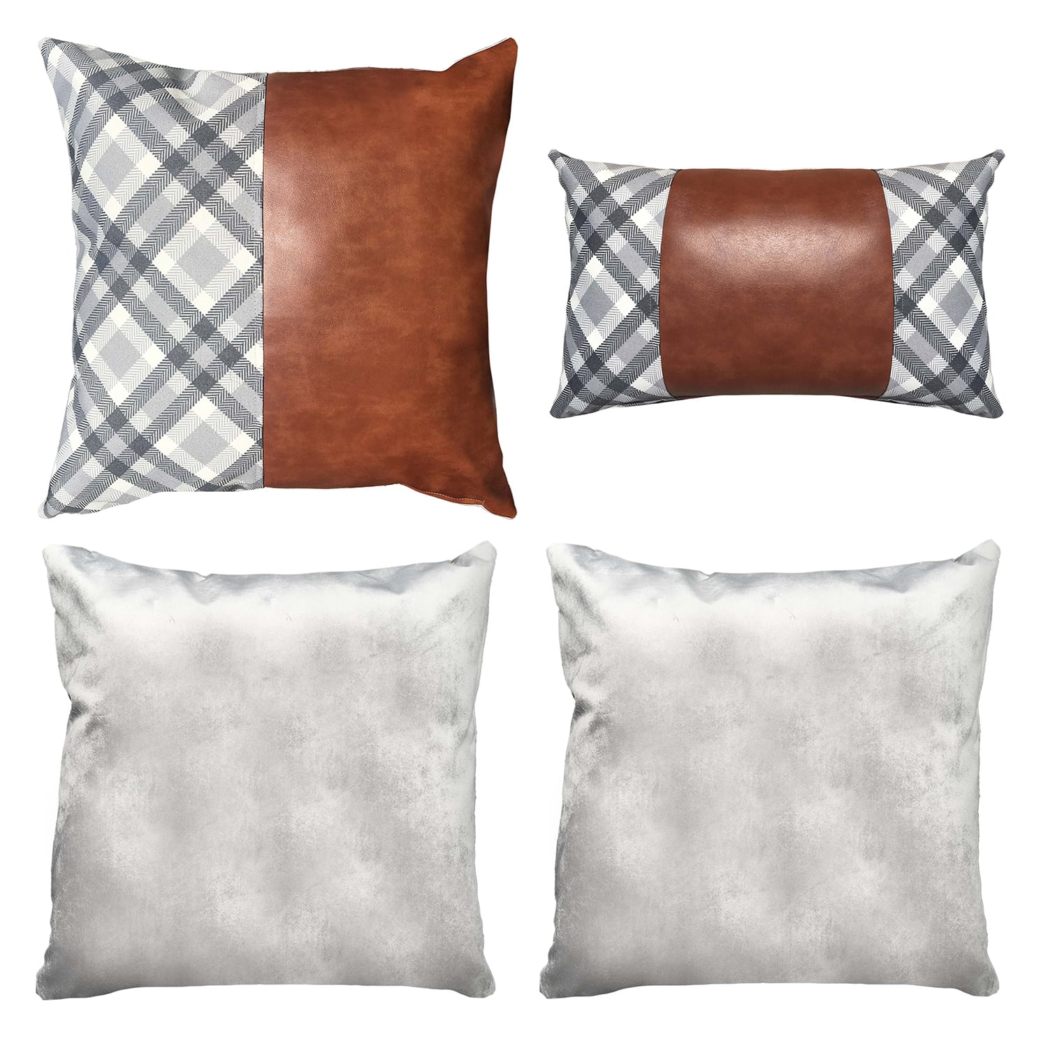 FUNDA COJÍN ELIZABETH PEPER PACK 4 DECORATIVO ECOCUERO CAFÉ 45 X 45 CM GRIS - 1