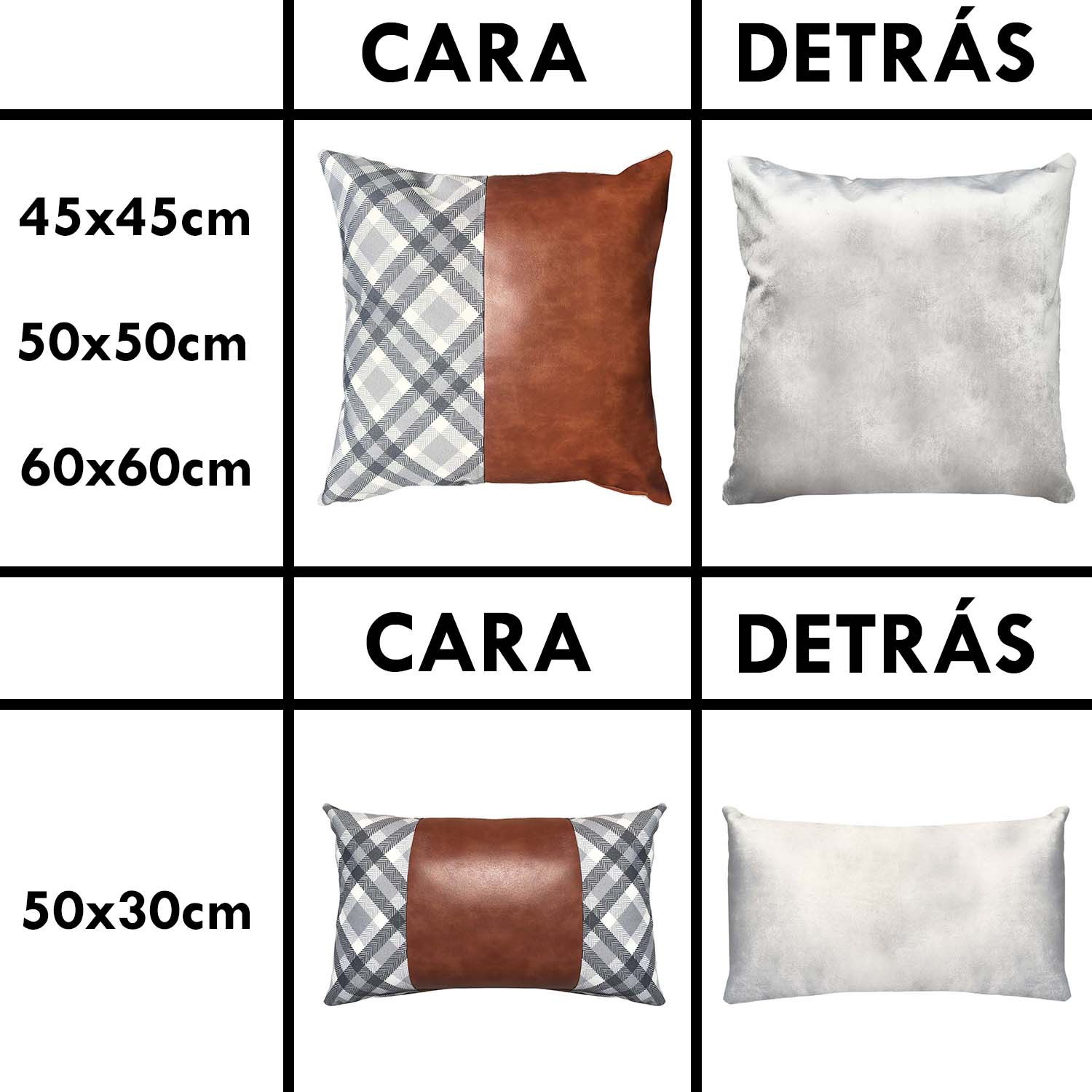 FUNDA COJÍN ELIZABETH PEPER PACK 4 DECORATIVO ECOCUERO CAFÉ 45 X 45 CM GRIS - 4