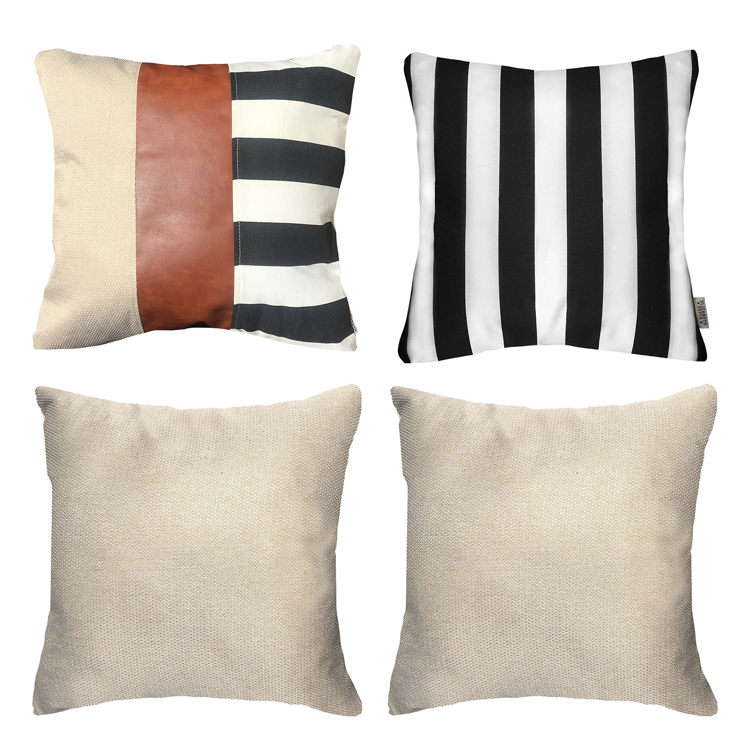 FUNDA COJÍN ELIZABETH PEPER PACK 4 DECORATIVO ECOCUERO RAYAS 50 X 50 CM NEGRO - 1