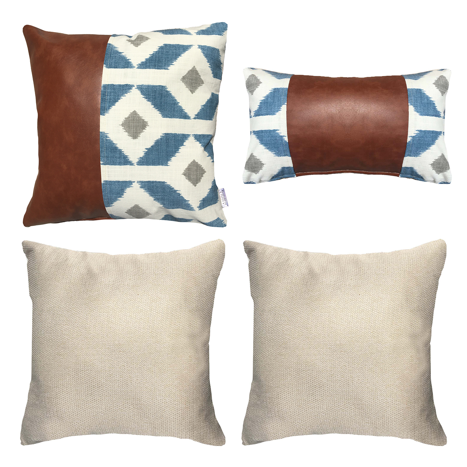 FUNDA COJÍN ELIZABETH PEPER PACK 4 DECORATIVO ECOCUERO 50 X 50 CM AZUL - 1