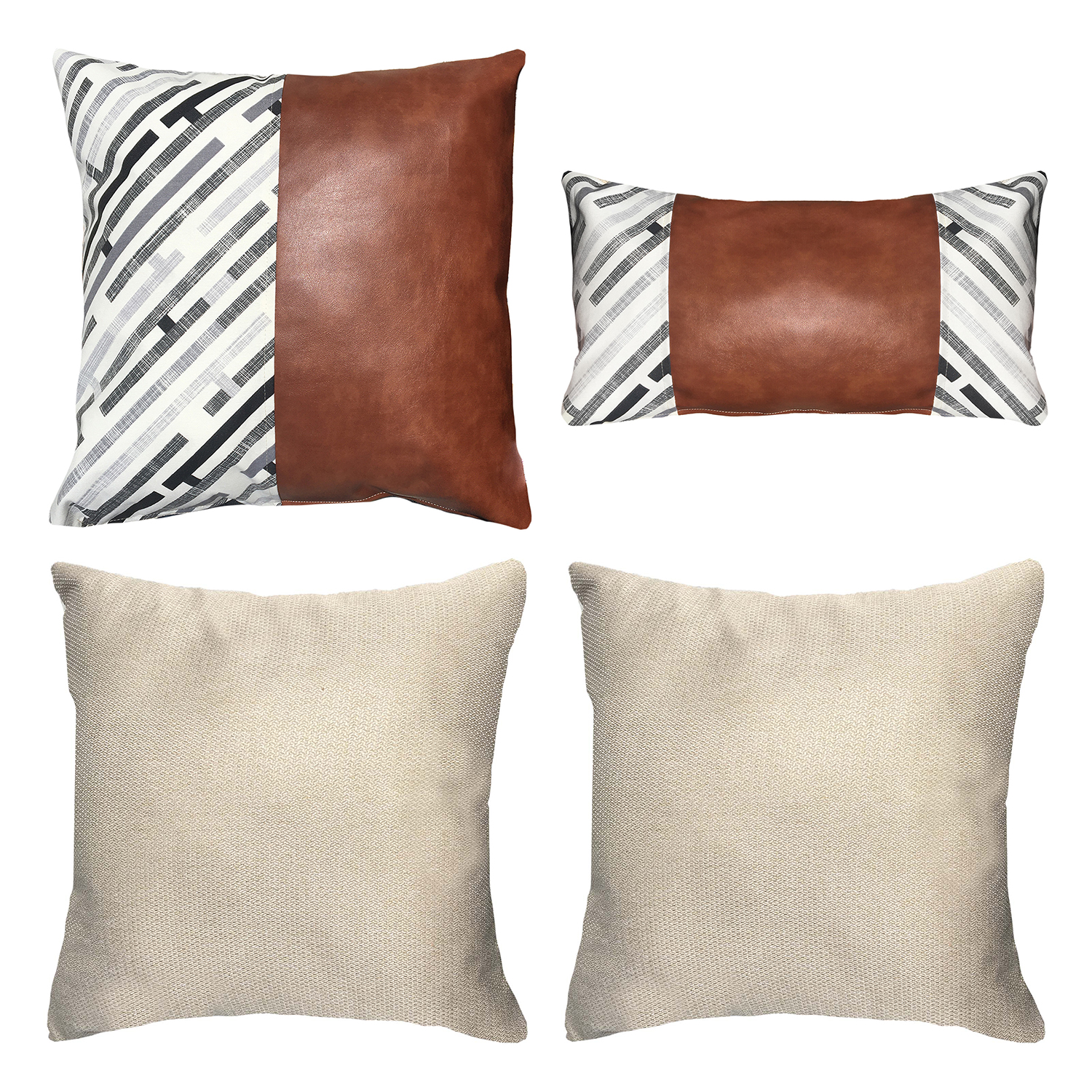 FUNDA COJÍN ELIZABETH PEPER PACK 4 DECORATIVO ECOCUERO 50 X 50 CM NEGRO CAFÉ - 1
