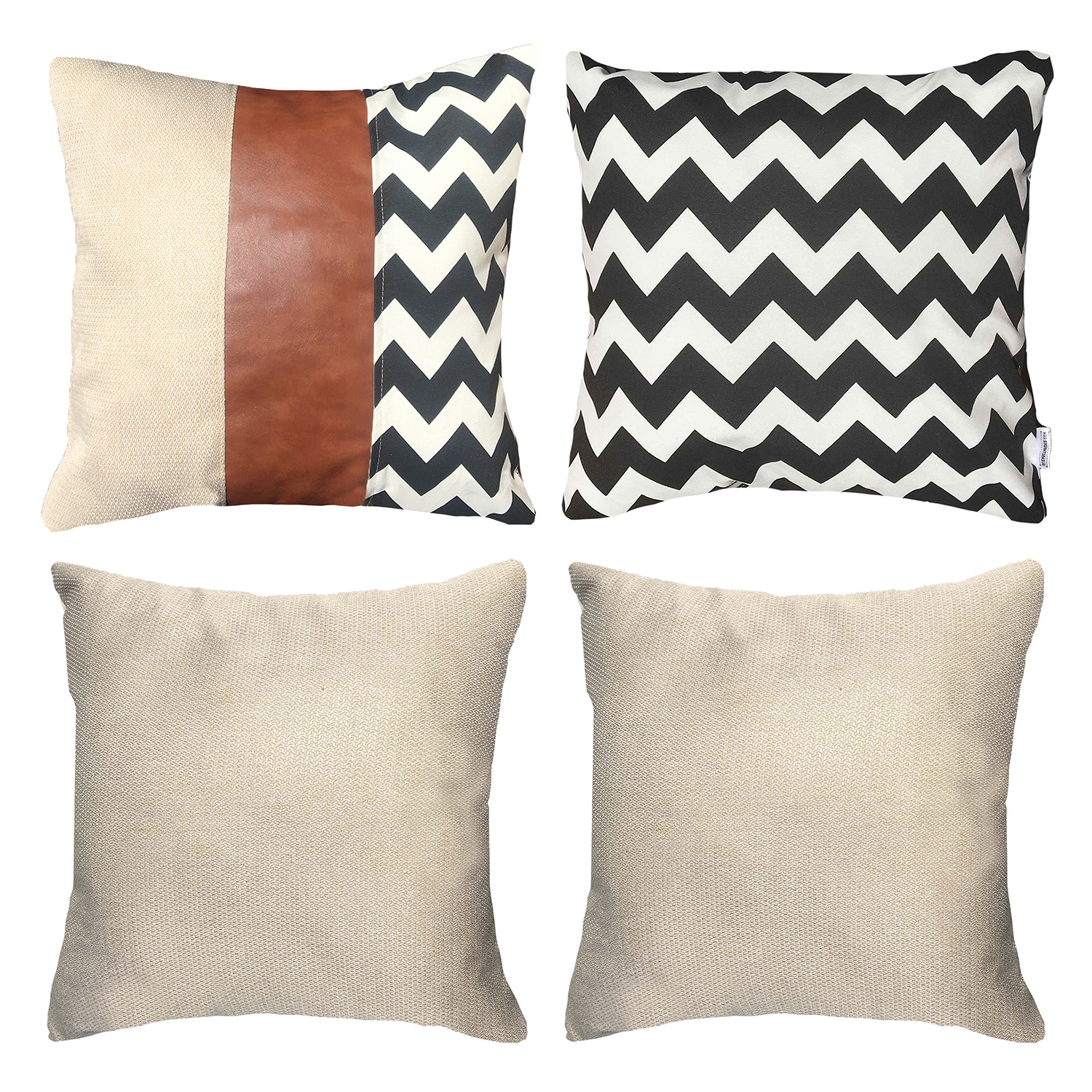 COJÍN ELIZABETH PEPER PACK 4 DECORATIVOS ECOCUERO ZIGZAG 45 X 45 CM NEGRO - 1