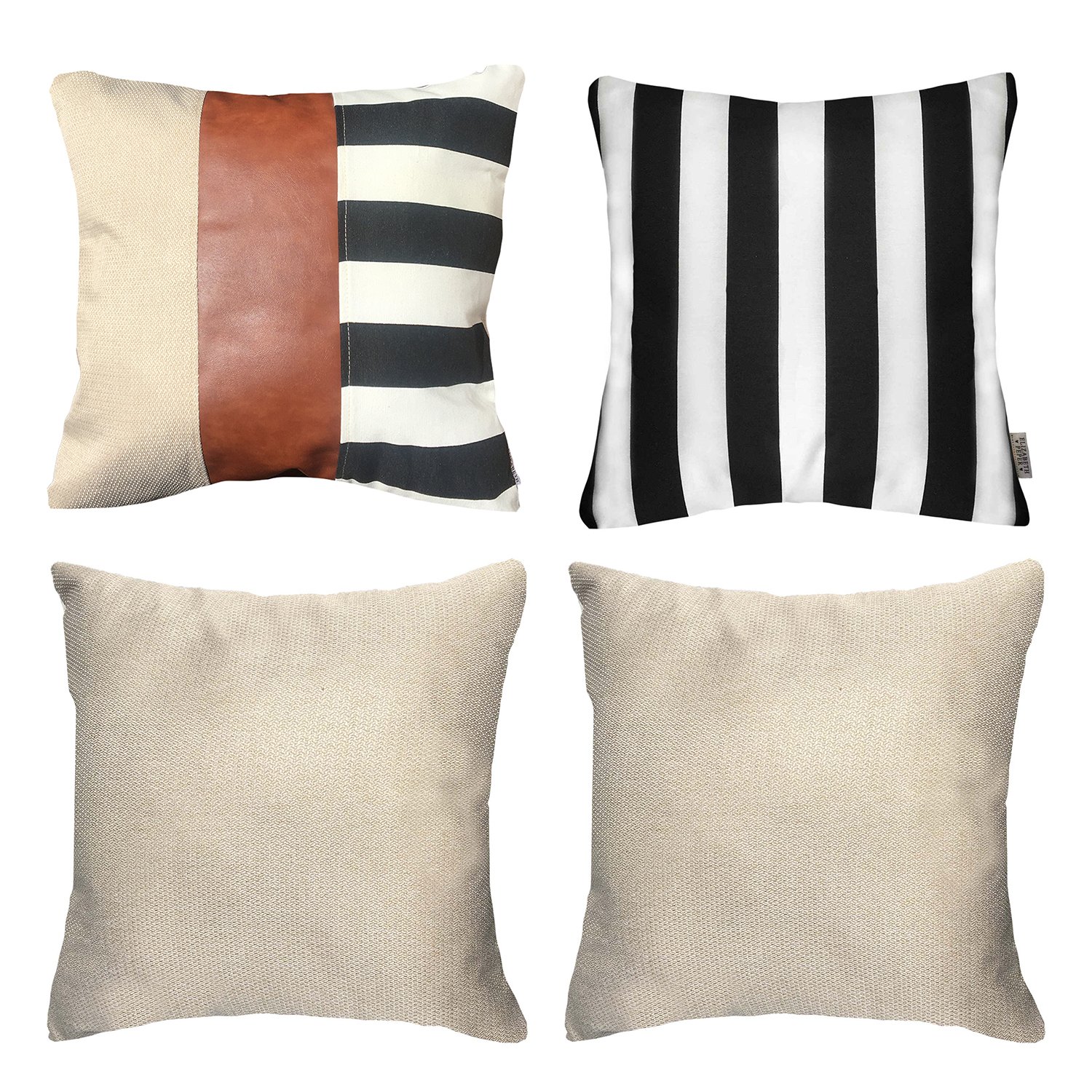 COJÍN ELIZABETH PEPER PACK 4 DECORATIVOS ECOCUERO RAYAS 45 X 45 CM NEGRO - 1