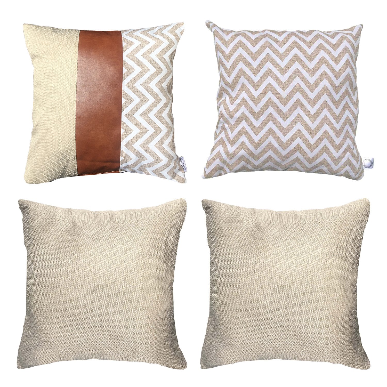 COJÍN ELIZABETH PEPER PACK 4 DECORATIVOS ECOCUERO ZIGZAG 45 X 45 CM CREMA - 1