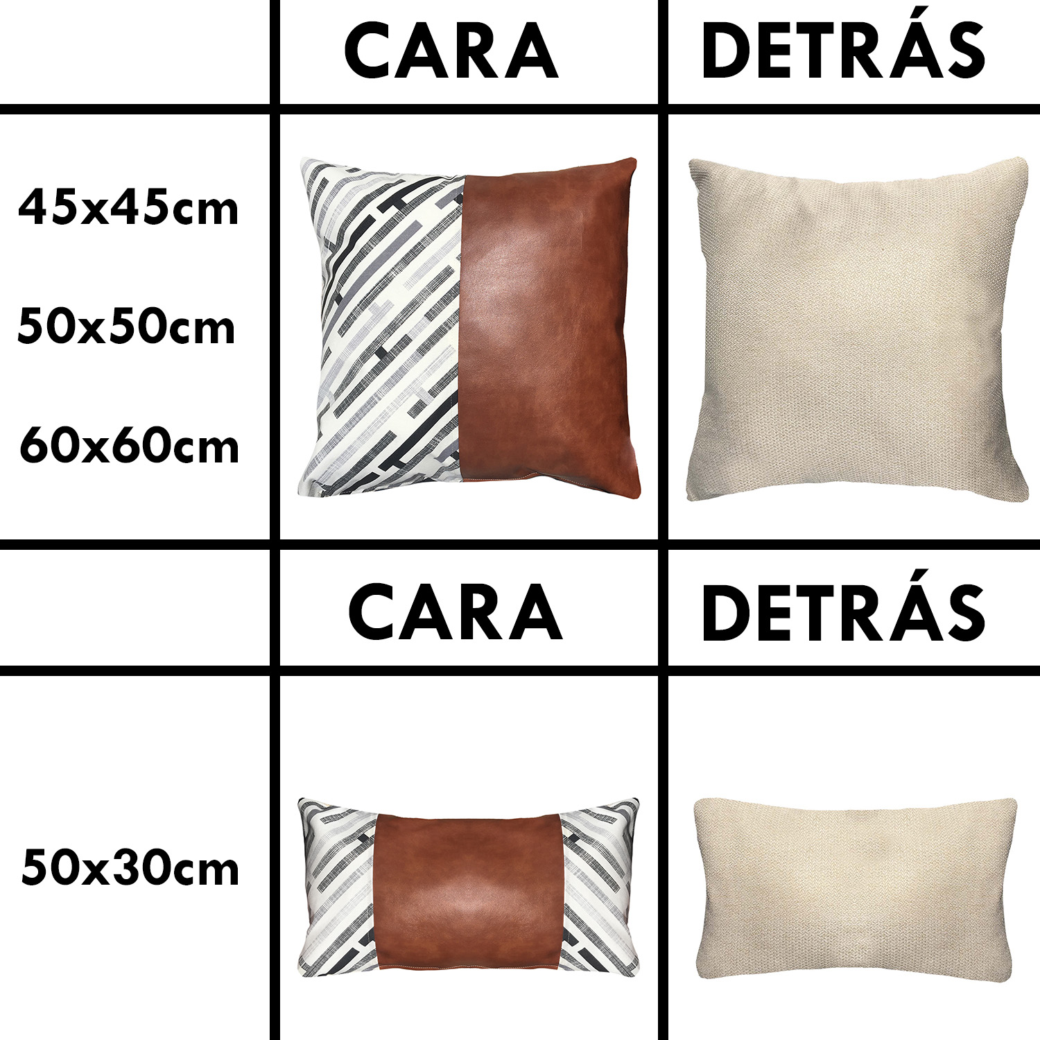 COJÍN ELIZABETH PEPER PACK 4 DECORATIVOS ECOCUERO 45 X 45 CM NEGRO CAFÉ - 4