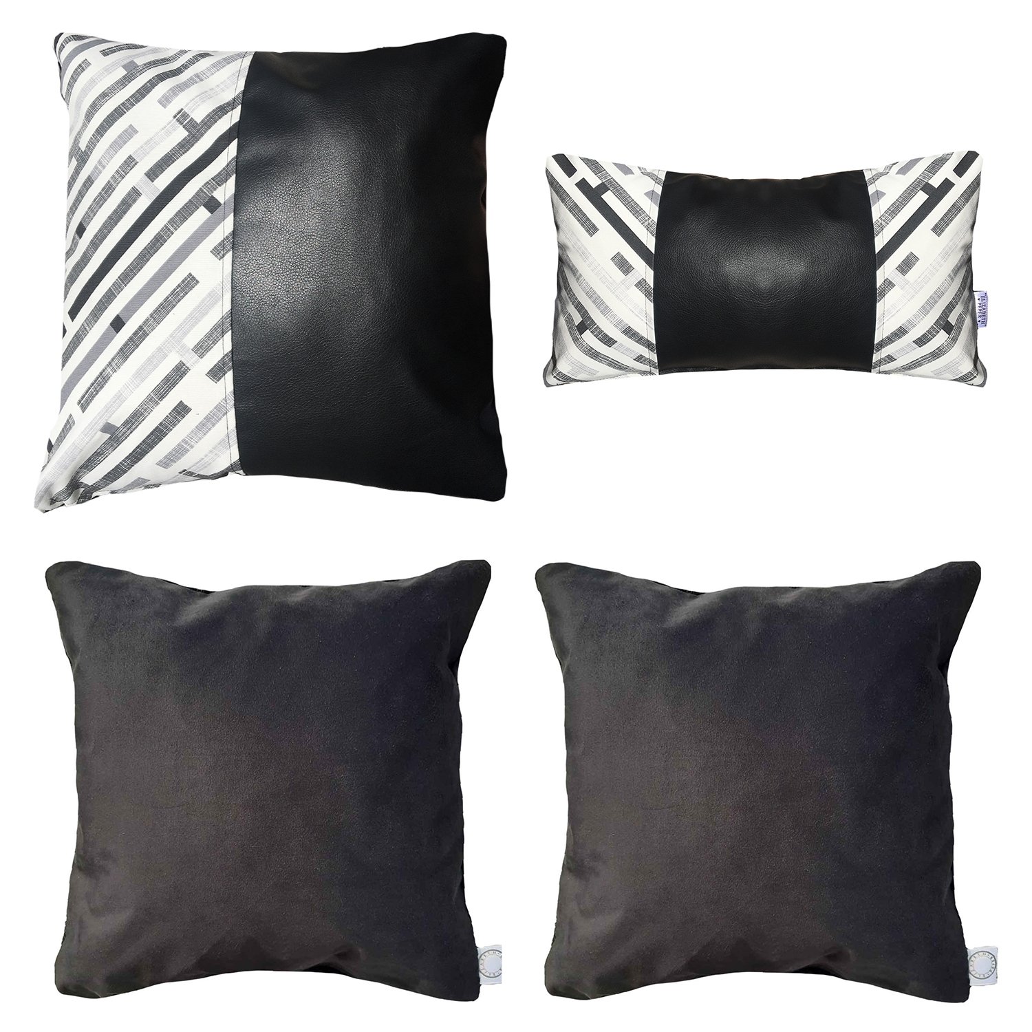 COJÍN ELIZABETH PEPER PACK 4 DECORATIVOS ECOCUERO 45 X 45 CM NEGRO - 1