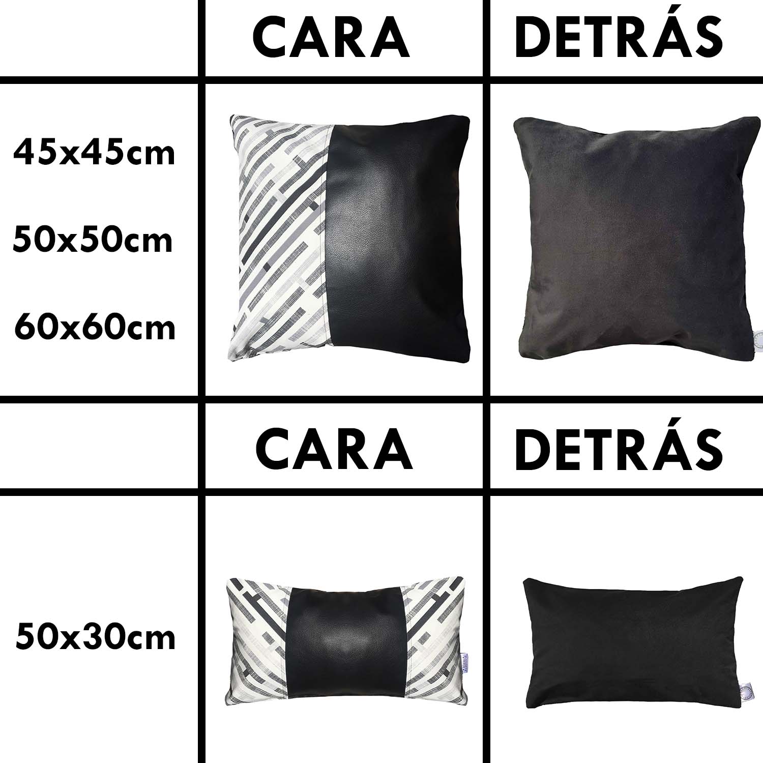 COJÍN ELIZABETH PEPER PACK 4 DECORATIVOS ECOCUERO 50 X 50 CM NEGRO - 4