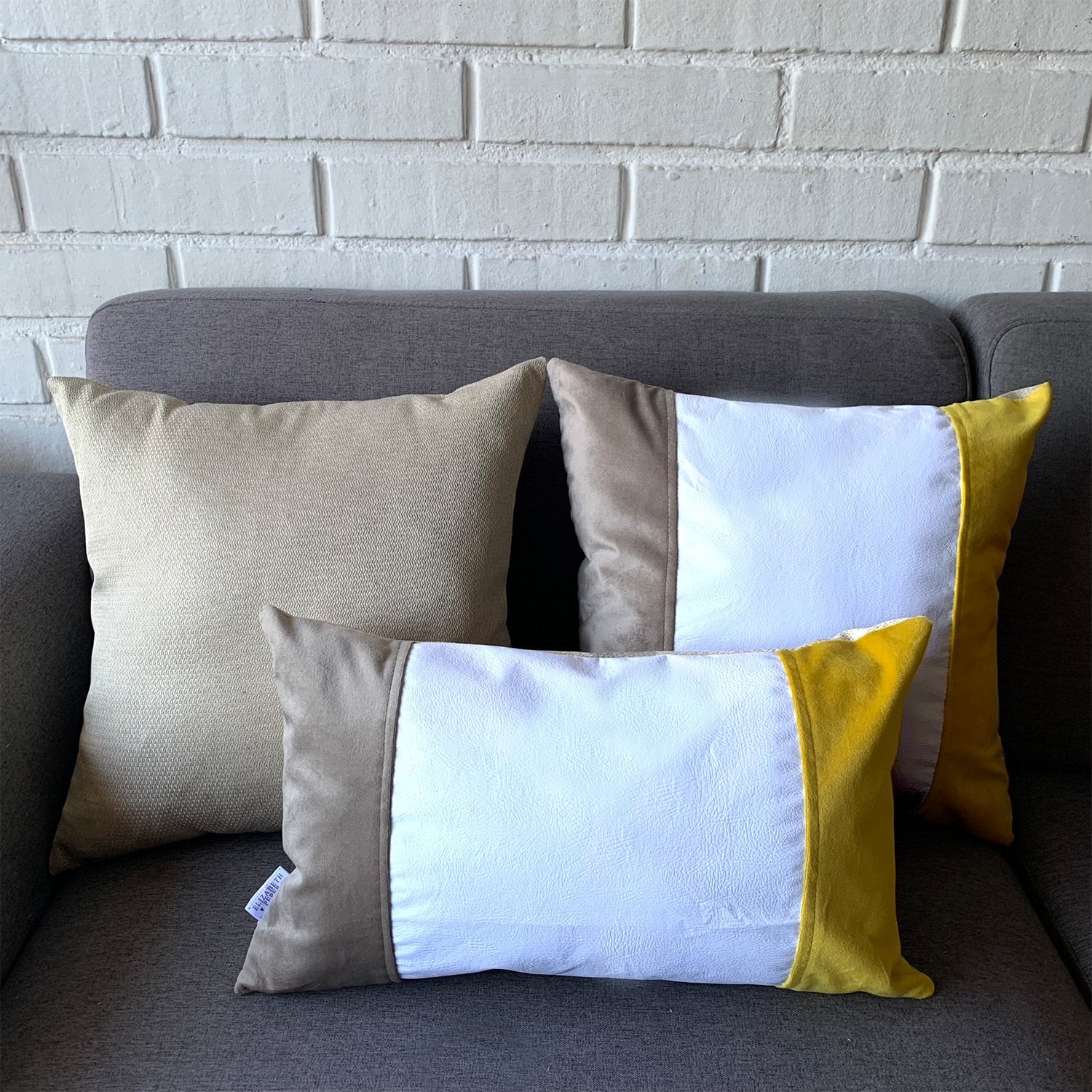 FUNDA COJÍN ELIZABETH PEPER DECORATIVO ECOCUERO BLANCO BEIGE 60 X 60 CM AMARILLO - 2
