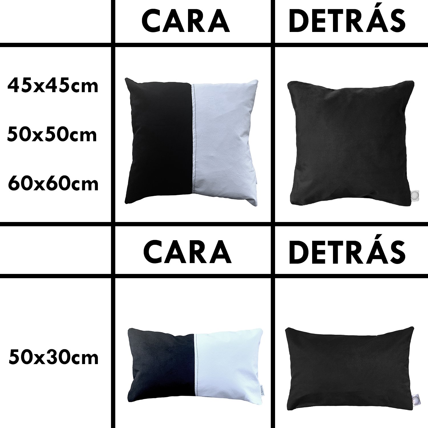 FUNDA COJÍN ELIZABETH PEPER DECORATIVO ECOCUERO BLANCO Y 45 X 45 CM NEGRO - 4