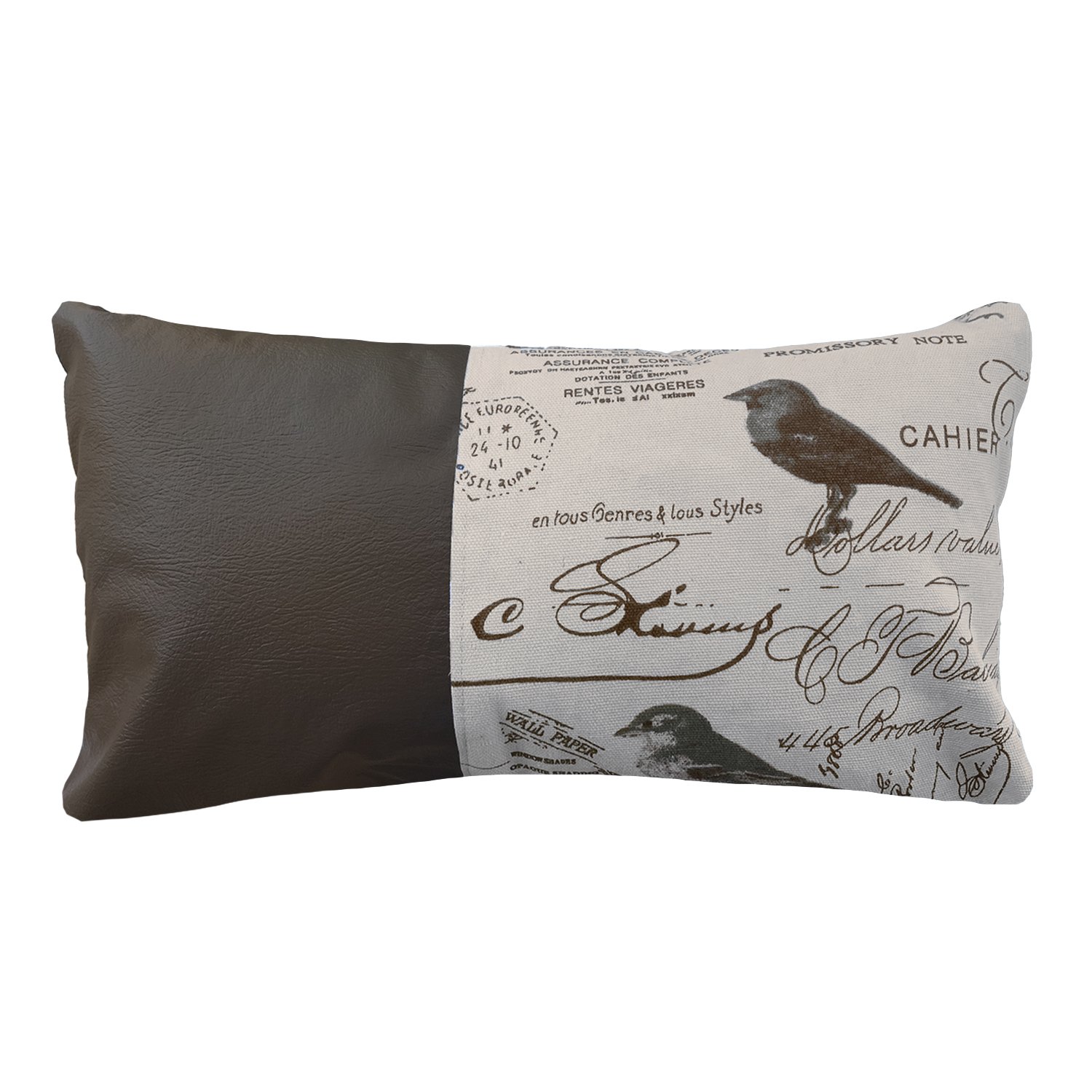 COJÍN ELIZABETH PEPER DECORATIVO ECOCUERO AVES RELLENO 50 X 30 CM CAFÉ - 1