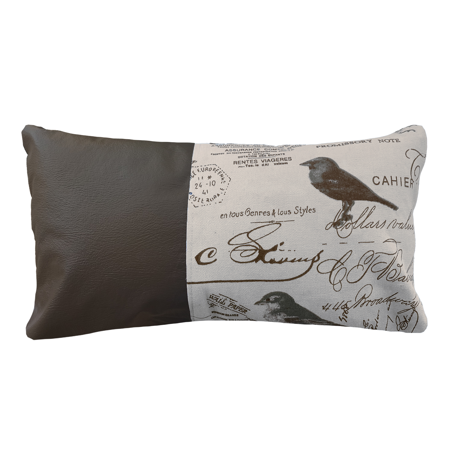 FUNDA COJIN ELIZABETH PEPER DECORATIVO ECOCUERO AVES 50 X 30 CM CAFE