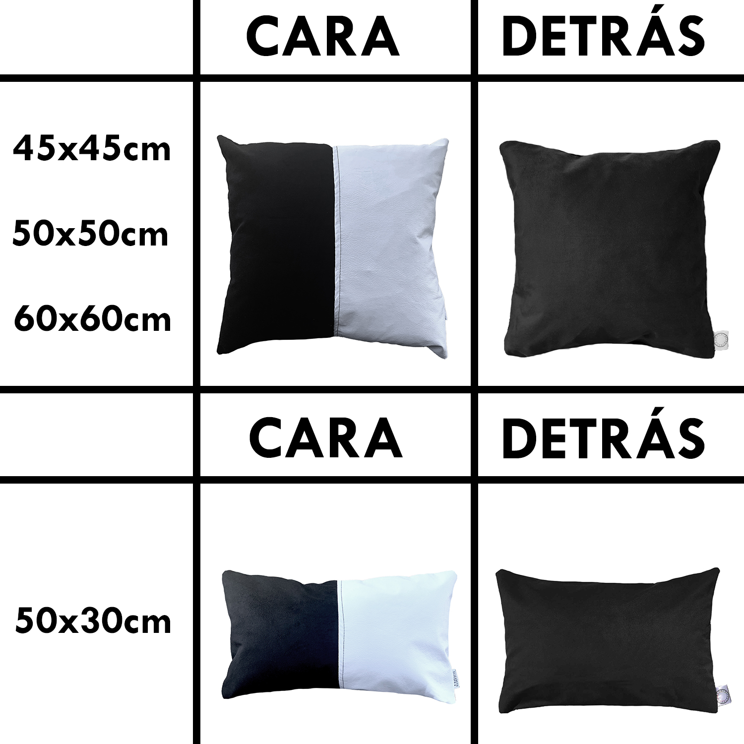 FUNDA COJÍN ELIZABETH PEPER DECORATIVO ECOCUERO BLANCO Y 50 X 50 CM NEGRO - 4