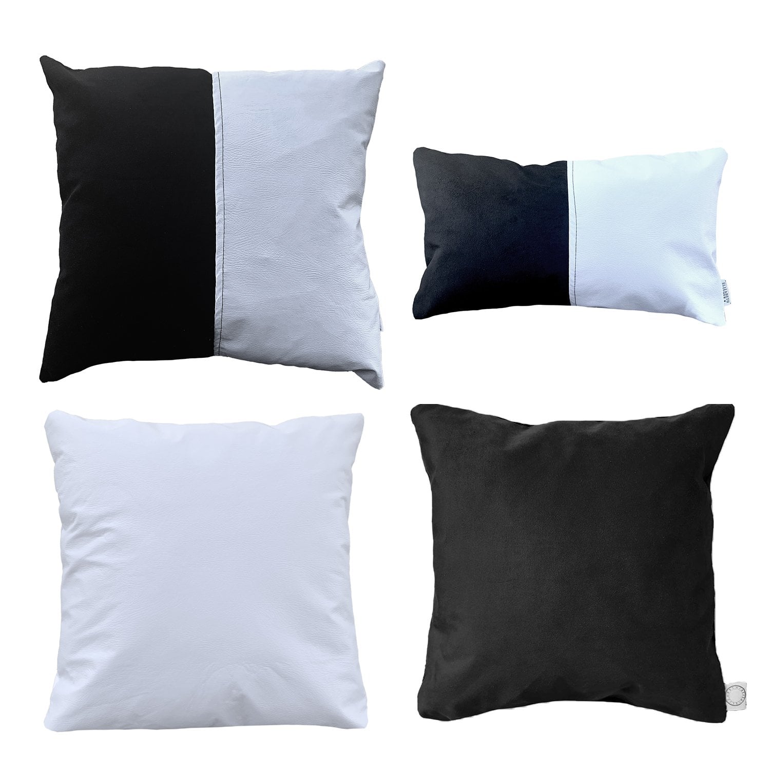 FUNDA COJÍN ELIZABETH PEPER PACK 4 DECORATIVO ECOCUERO BLANCO Y 50 X 50 CM NEGRO - 1