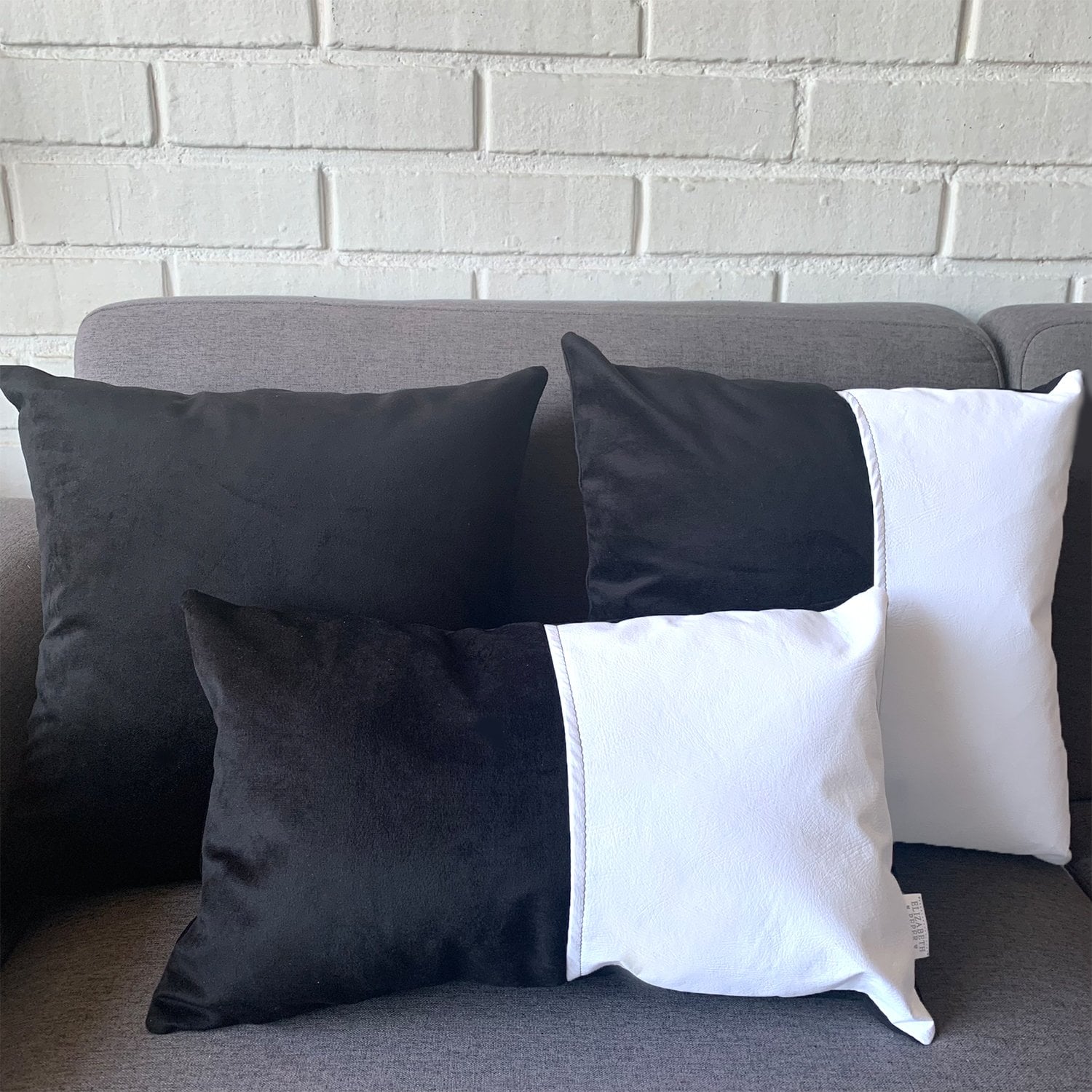 FUNDA COJÍN ELIZABETH PEPER PACK 4 DECORATIVO ECOCUERO BLANCO Y 50 X 50 CM NEGRO - 4
