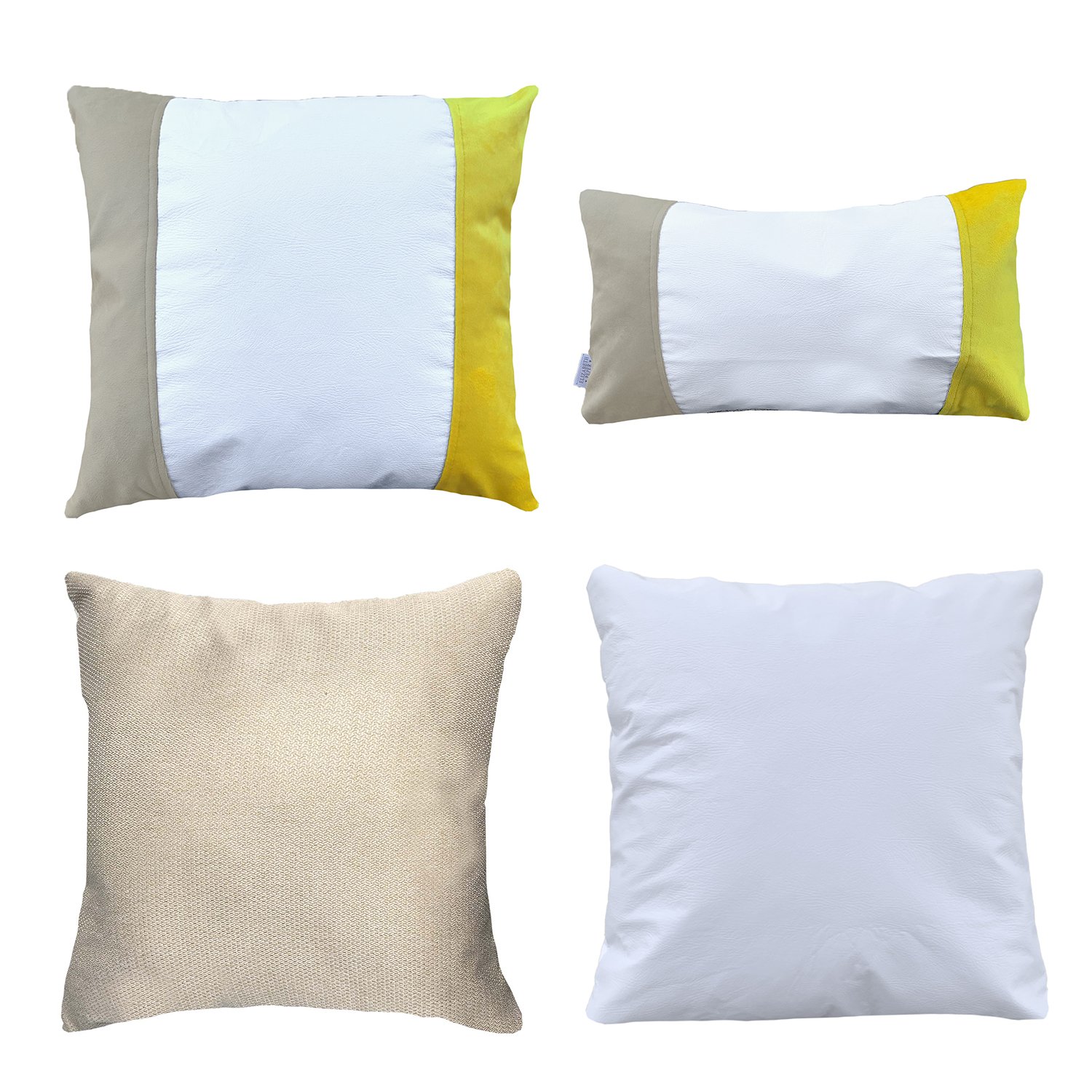 COJÍN ELIZABETH PEPER PACK 4 DECORATIVO ECOCUERO BLANCO BEIGE RELLENO 45 X 45 CM AMARILLO - 1