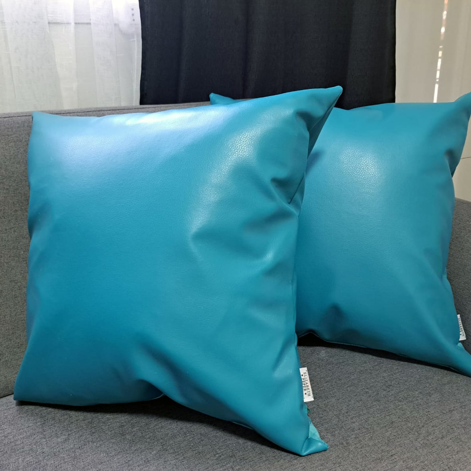 FUNDA COJÍN ELIZABETH PEPER DECORATIVO ECOCUERO 50 X 50 CM TURQUESA - 2
