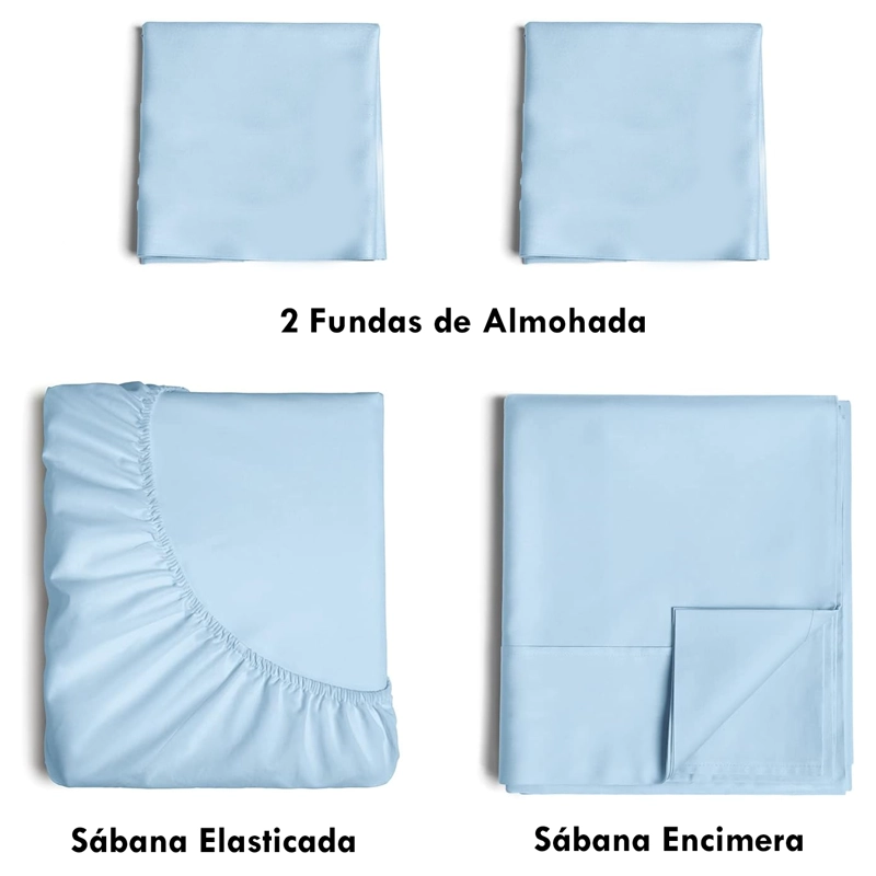 JUEGO DE SABANAS 144 HILOS AZUL 50/50 POLYCOTTON 1.5 PLAZAS - 5