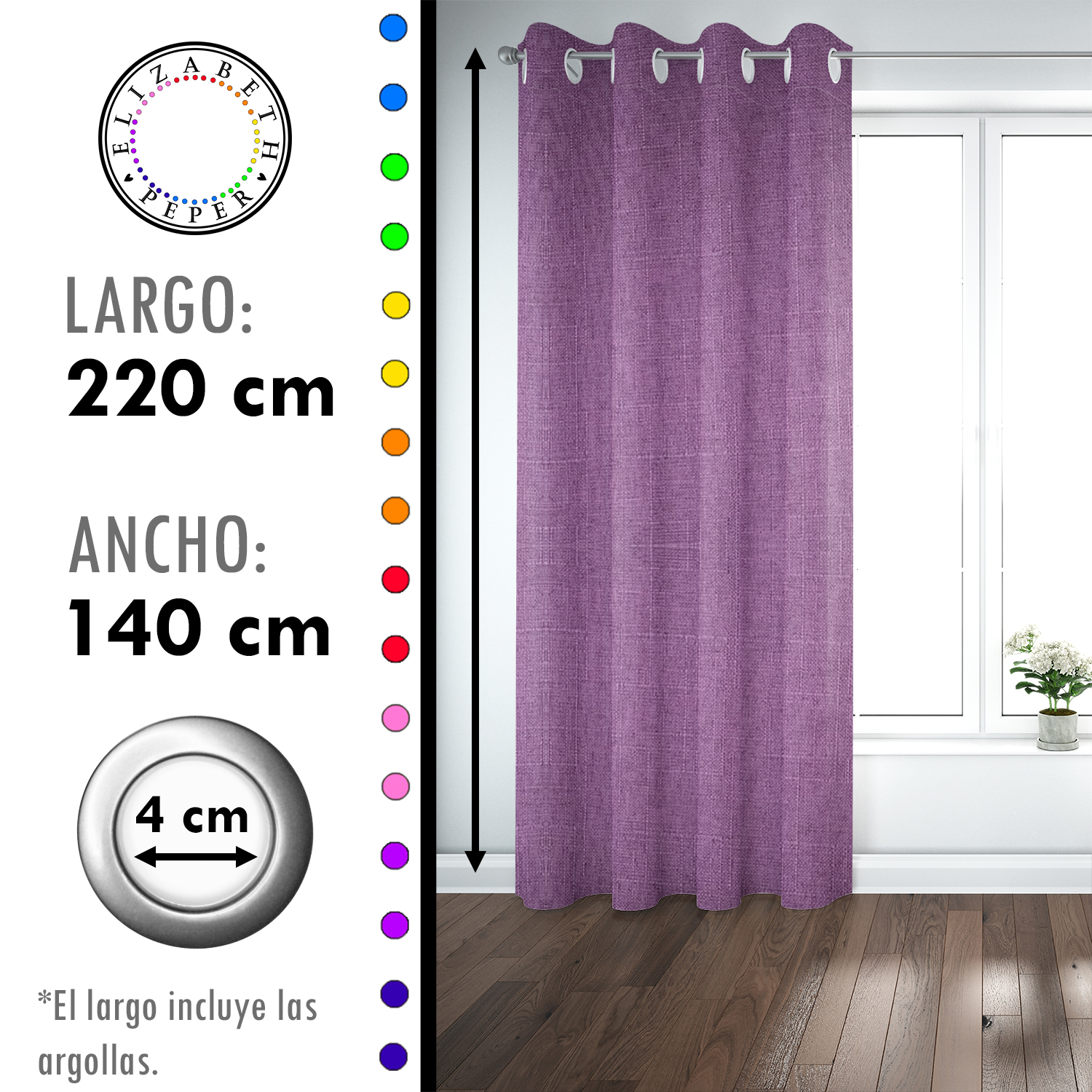 SET DE CORTINAS BLACKOUT 2 PAÑOS DE 140 X 220 CM MORADO - 4