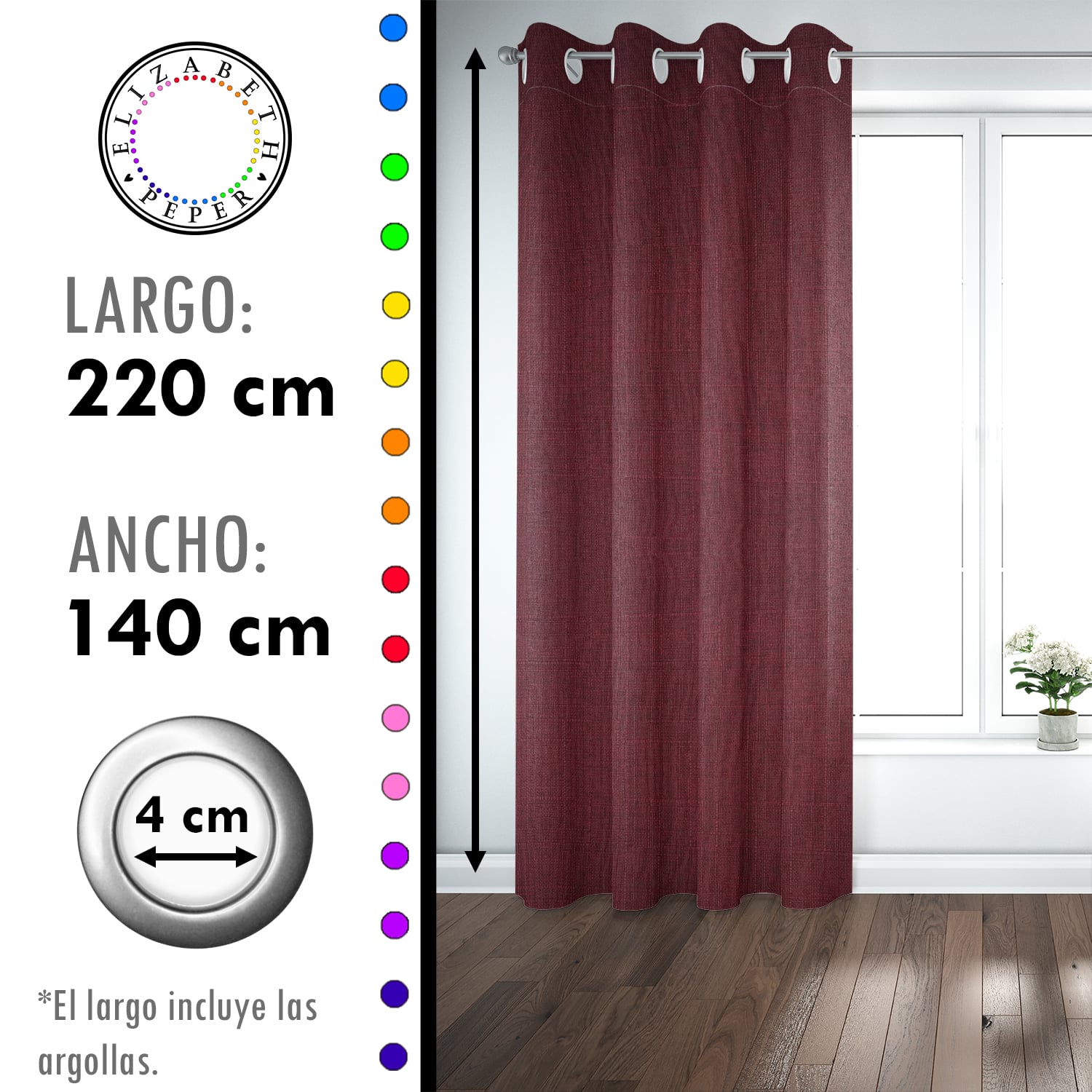 SET DE CORTINAS BLACKOUT 2 PAÑOS DE 140 X 220 CM ROJO VINO - 4