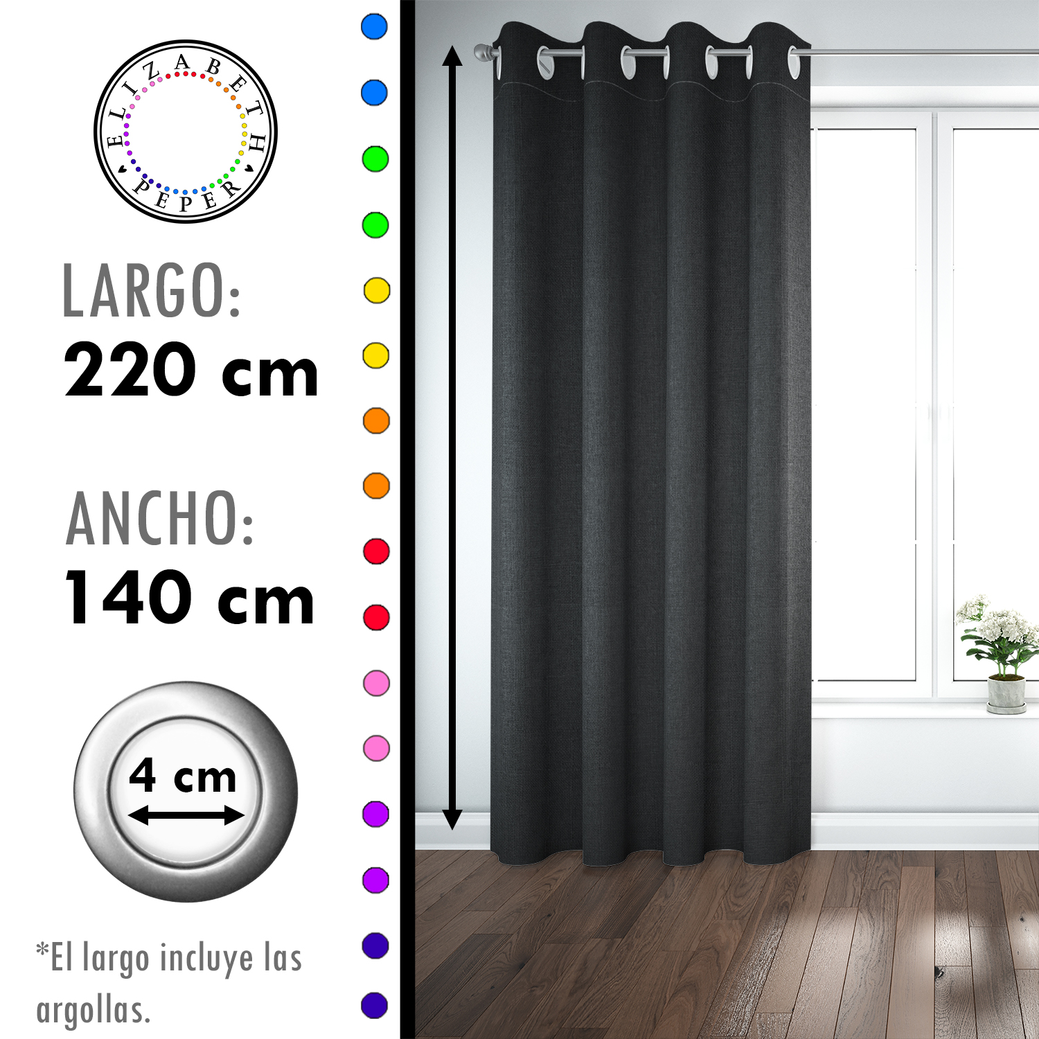 SET DE CORTINAS BLACKOUT 2 PAÑOS DE 140 X 220 CM NEGRO - 4