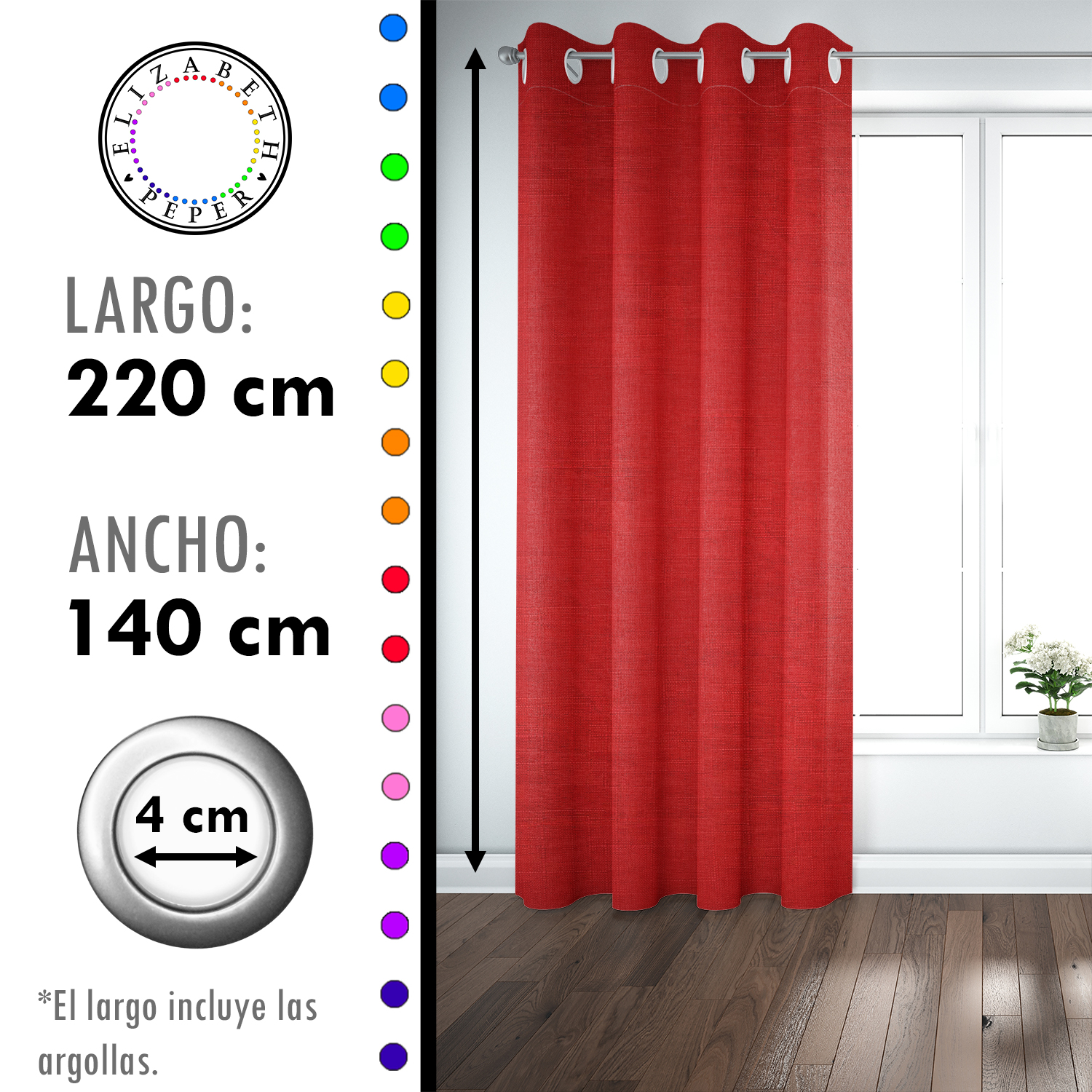 SET DE CORTINAS BLACKOUT 2 PAÑOS DE 140 X 220 CM ROJO - 4