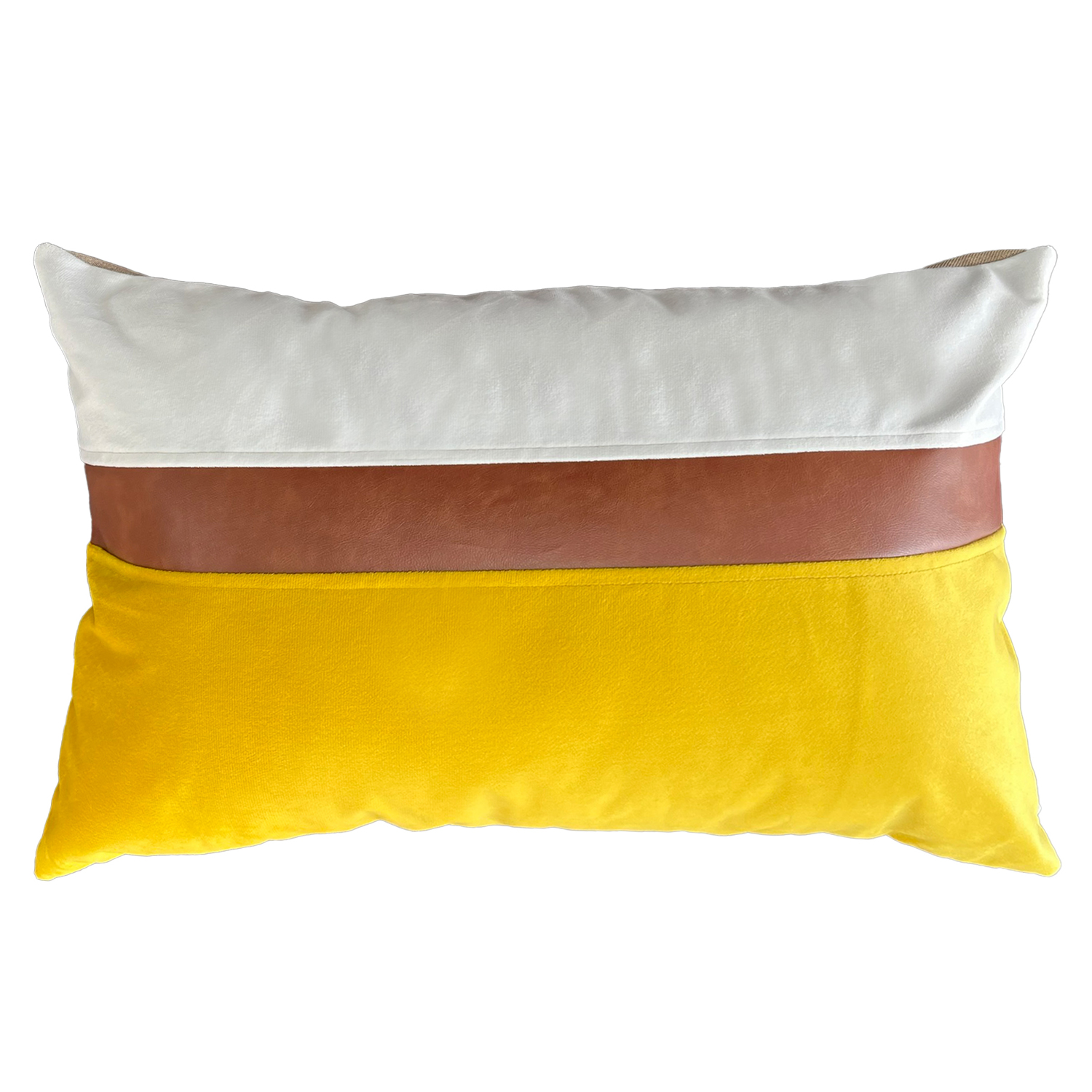 FUNDA COJÍN ELIZABETH PEPER DECORATIVO DISEÑO BLANCO ECOCUERO 80 X 40 CM AMARILLO - 1