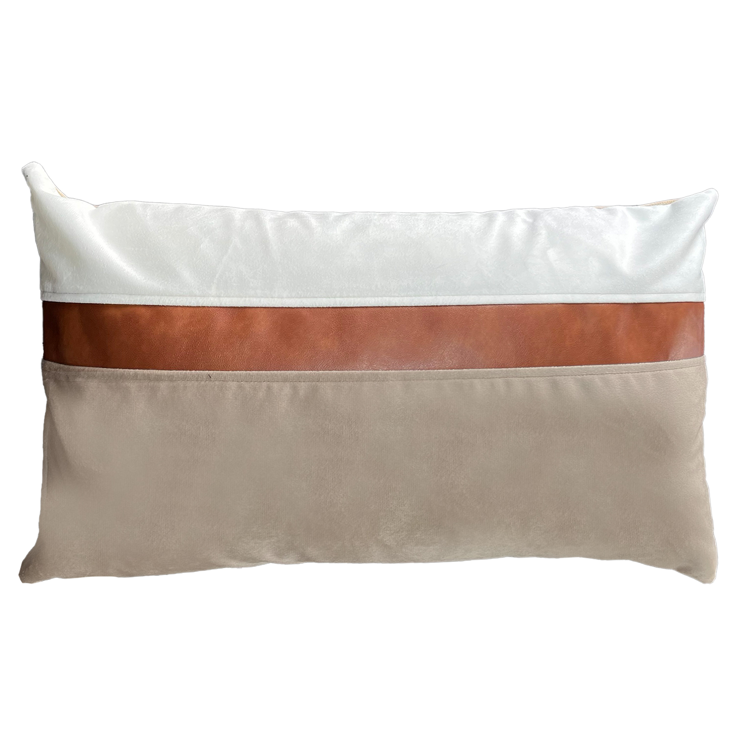 FUNDA COJÍN ELIZABETH PEPER DECORATIVO DISEÑO BLANCO ECOCUERO 50 X 30 CM BEIGE - 1