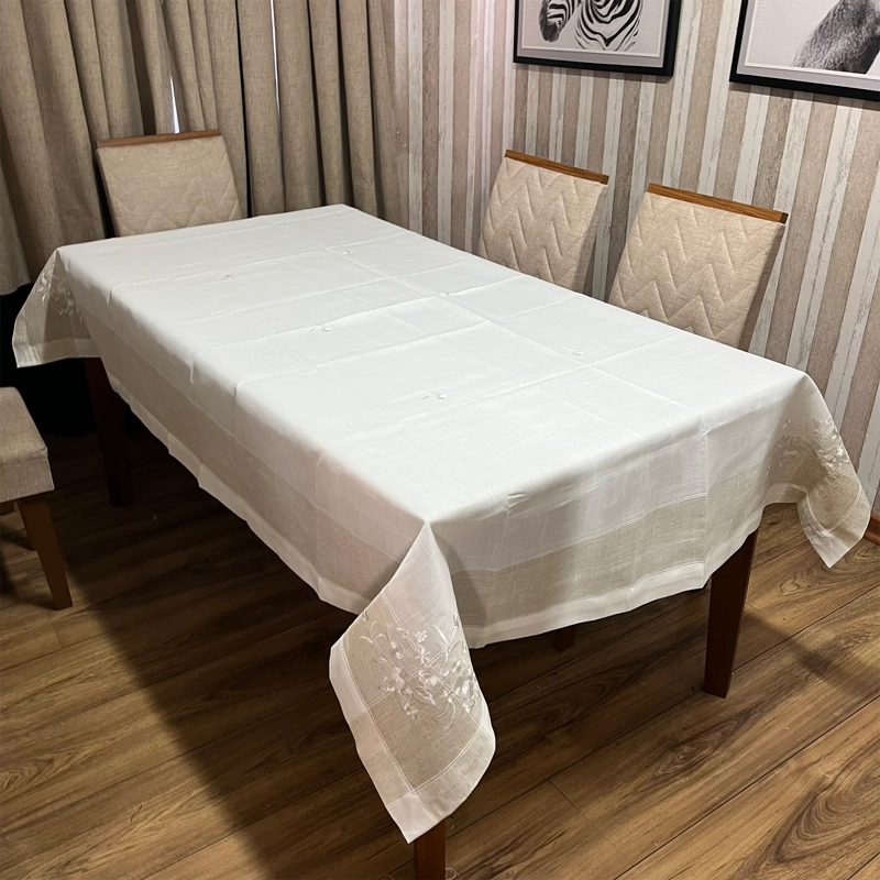 MANTEL PARA MESA DE TELA LINO BEIGE BLANCO 150X220 - 2
