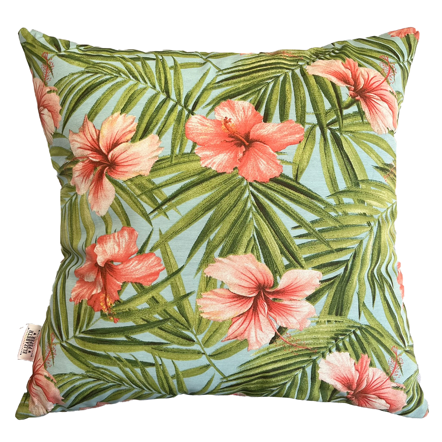 FUNDA COJÍN DECORATIVO DISEÑO HIBISCO ROSA VERDE 50X50 - 1