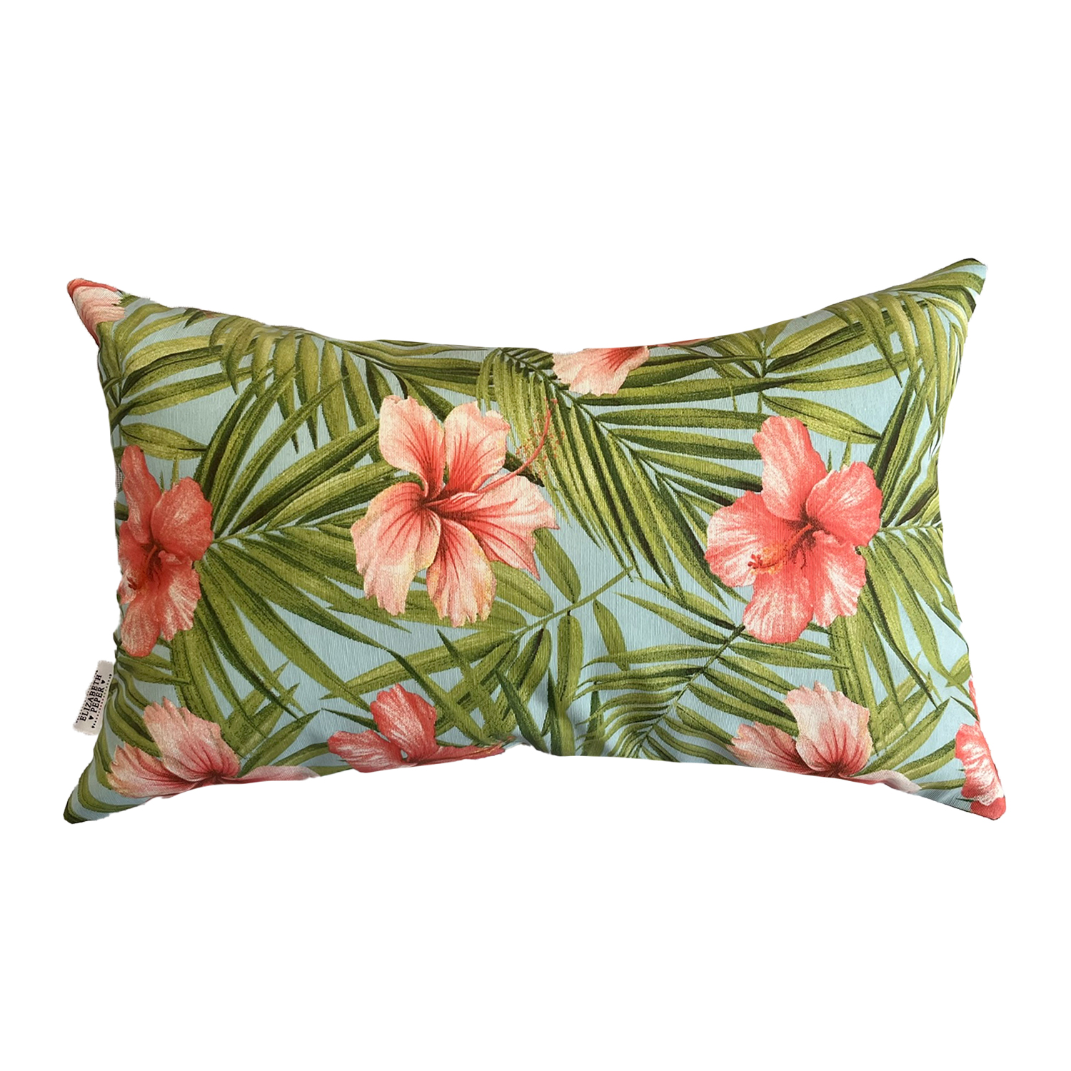 FUNDA COJÍN DECORATIVO DISEÑO HIBISCO ROSA VERDE 60X40 - 1
