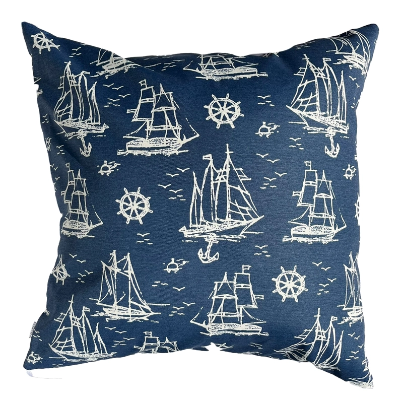 FUNDA COJIN DECORATIVO DISEÑO BARCOS AZUL 60X60 - 1