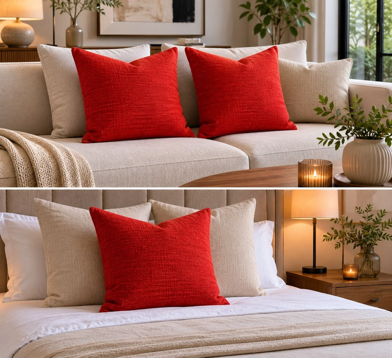 COJIN DECORATIVO DISEÑO LINO ROJO 45X45 RELLENO - 2