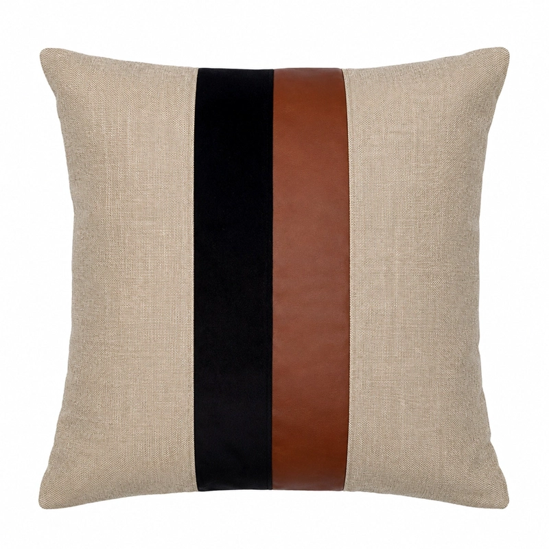 FUNDA COJIN DECORATIVO DISEÑO LINO CAFE NEGRO ECOCUERO 45X45 - 1