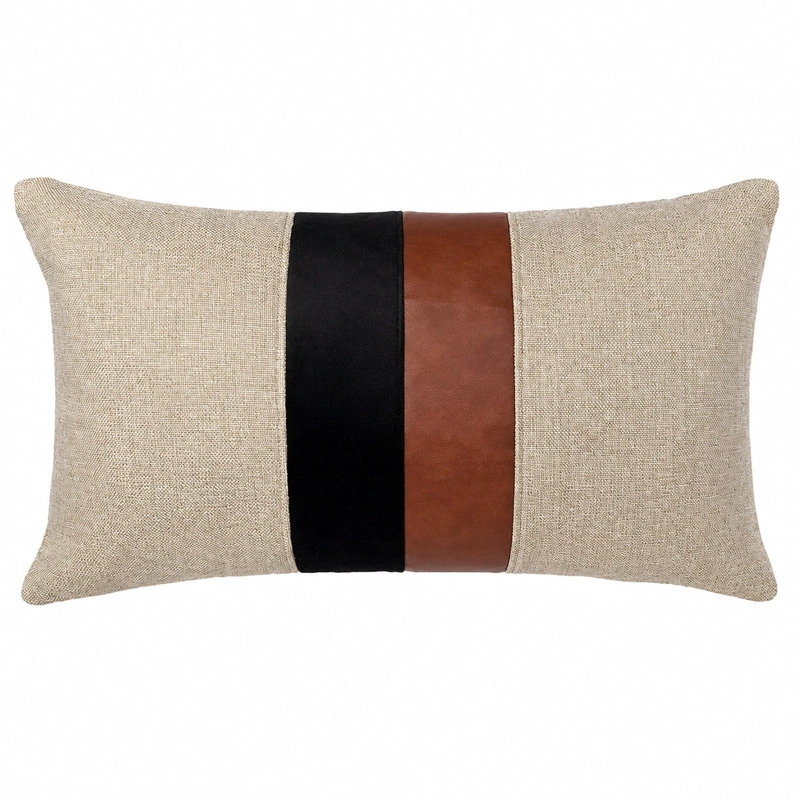 FUNDA COJIN DECORATIVO DISEÑO LINO CAFE NEGRO ECOCUERO 60X40 - 1