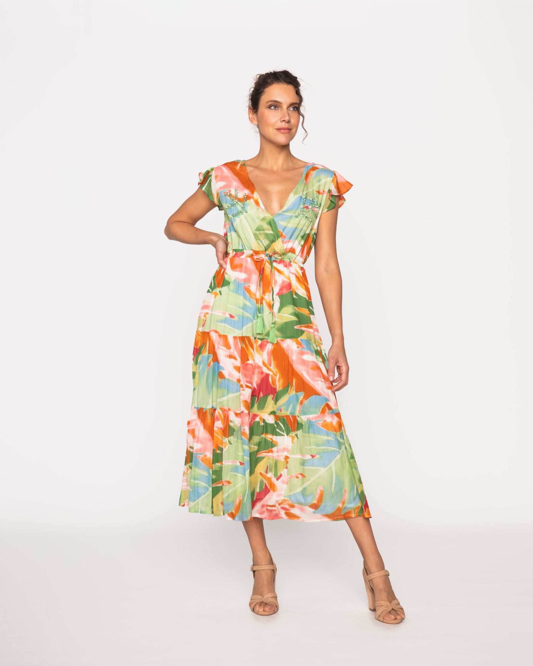 VESTIDO MAXI ALGODÓN MUJER LE CIVETTE VERDE VIOLETTE - 1