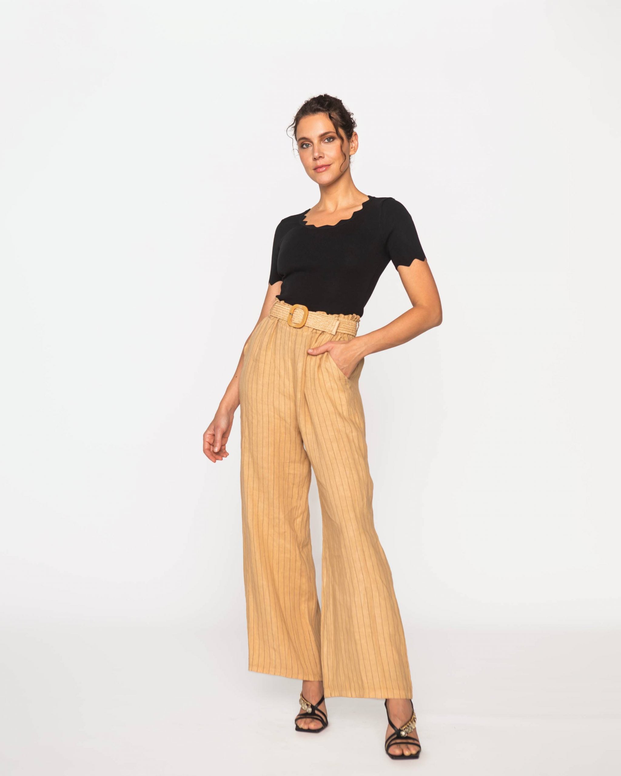 PANTALON LINO REGULAR FIT MUJER LE CIVETTE CAMEL DOMENICA - 1
