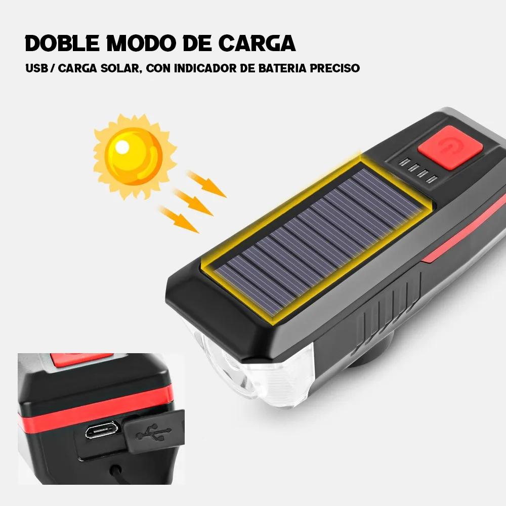 LUZ LED BLANCA FORCE SOLAR CON BOCINA PARA BICICLETA - 2