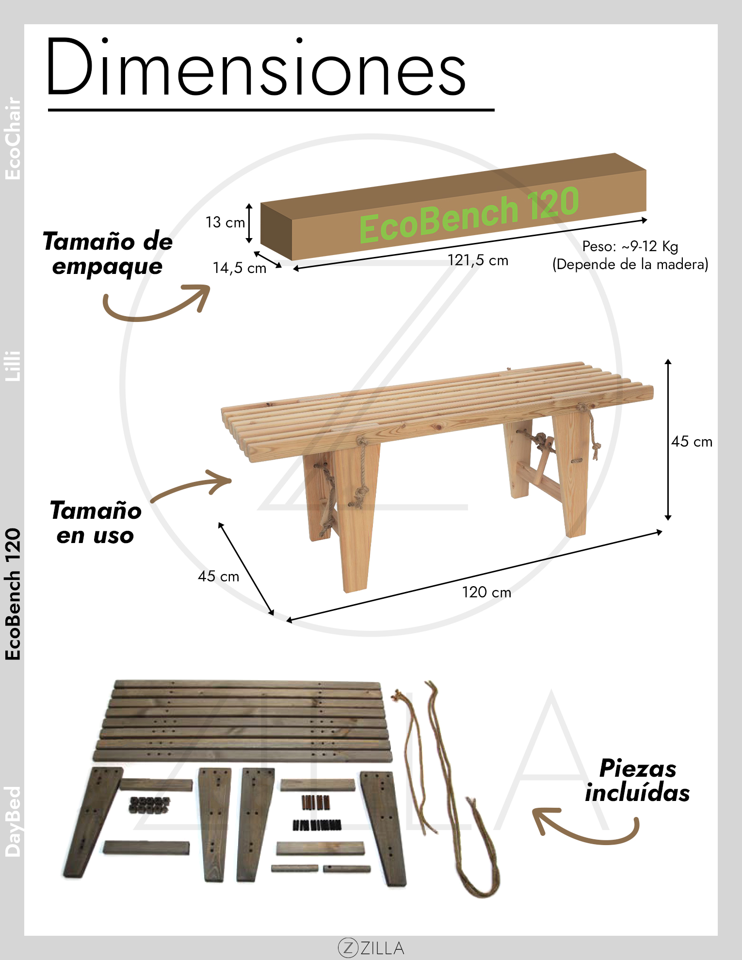 BANCA FORCE ECOBENCH 120 FINLANDESA 1.20 M MADERA ALISO NEGRO ACEITADO USO INTERIOR Y EXTERIOR - 2