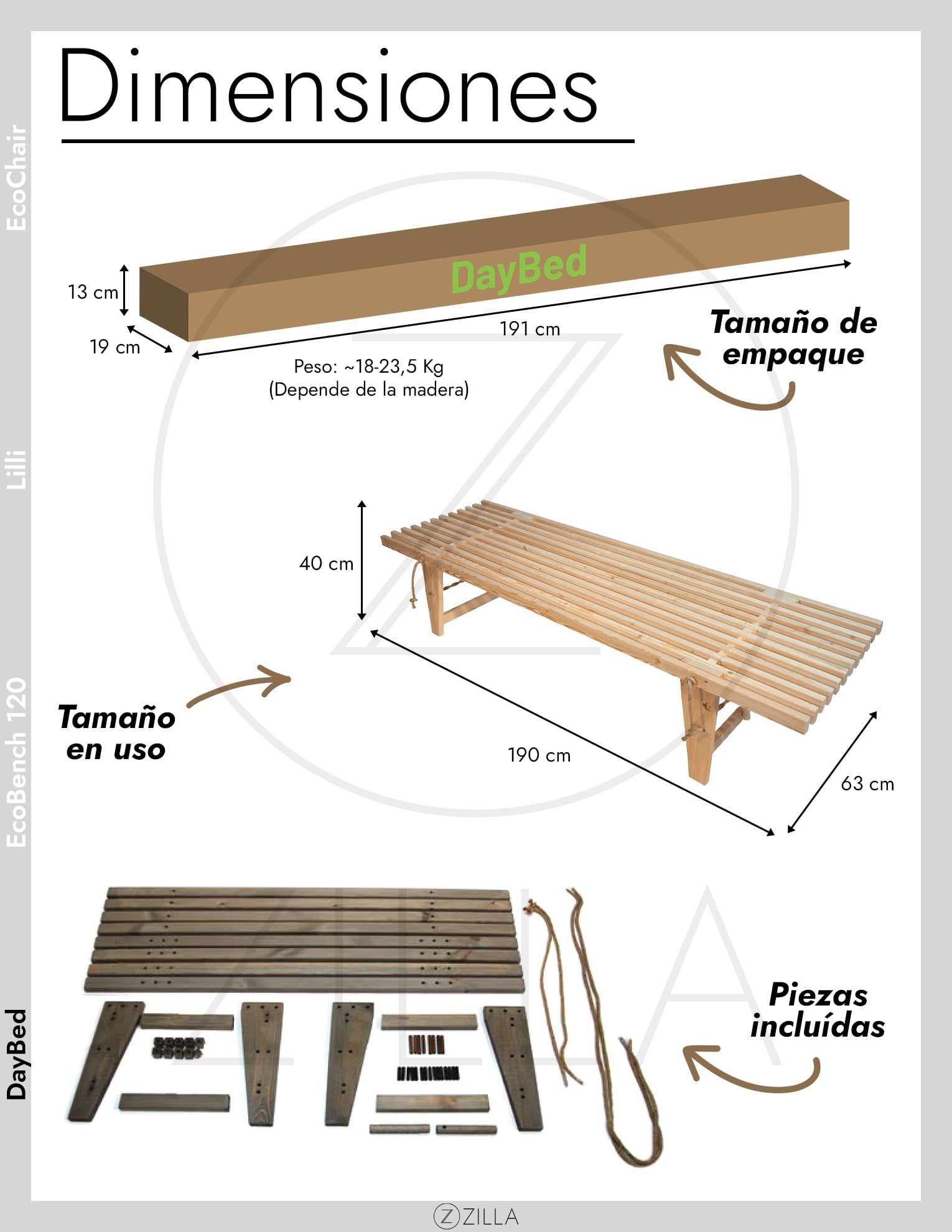 BANCA FORCE DAYBED FINLANDESA 1.90 M MADERA ALISO NEGRO ACEITADO USO INTERIOR Y EXTERIOR - 2