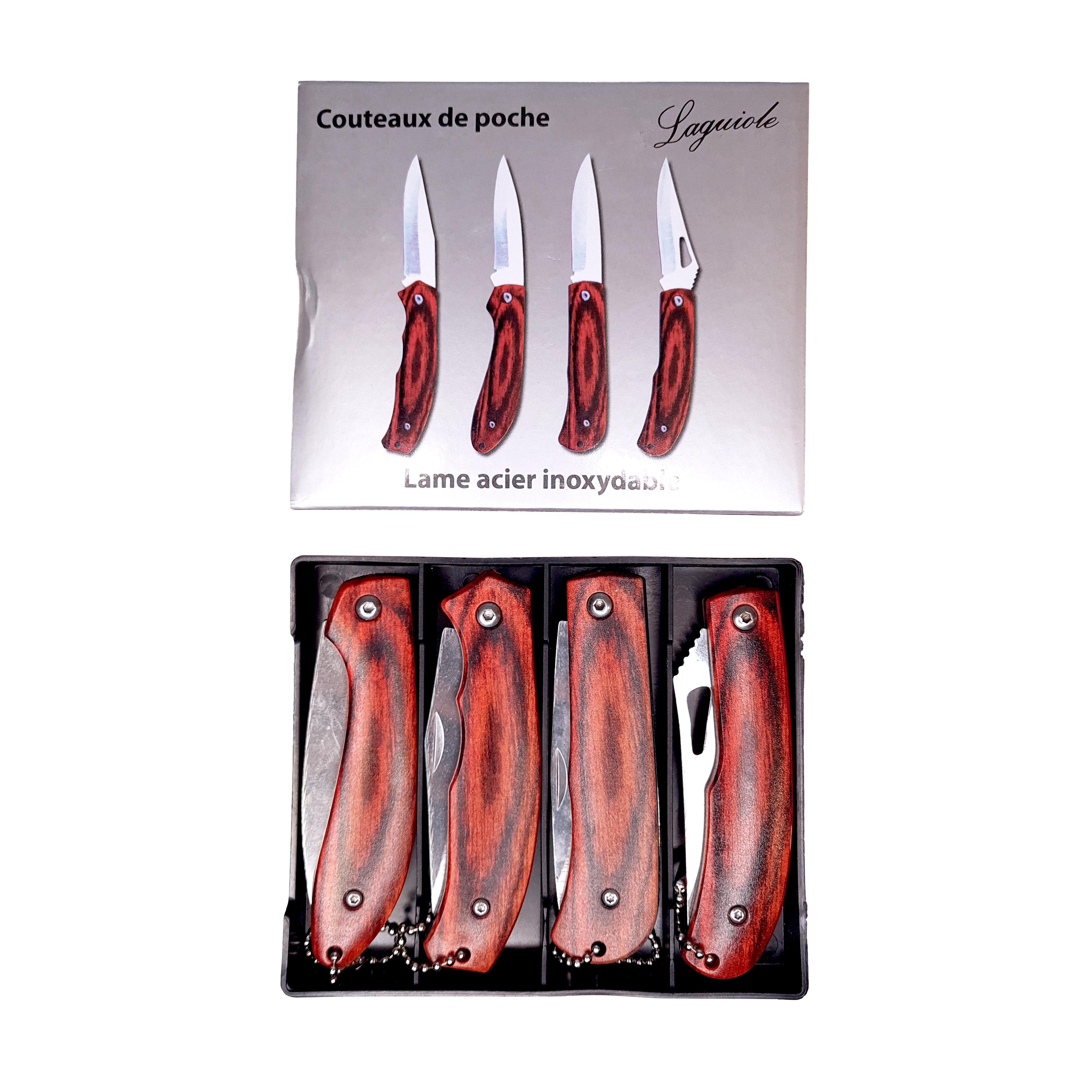 SET FORCE CUCHILLO NAVAJAS BOLSILLO PLEGABLE MADERA ACERO INOXIDABLE Y MADERA - 2